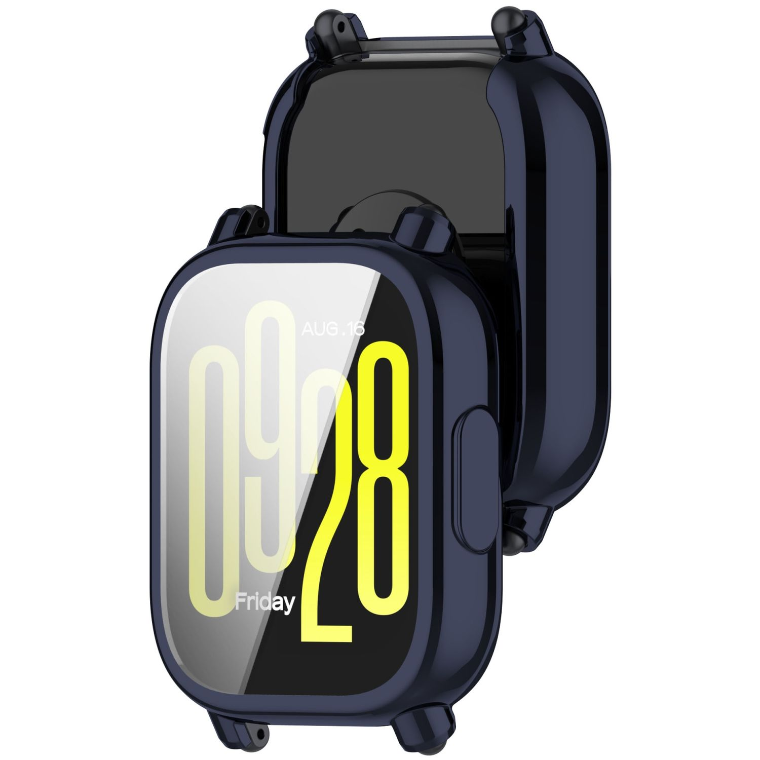 Smartwatch-Gehäuse, teilweise geöffnet, zeigt das Zifferblatt und das Gehäuse.