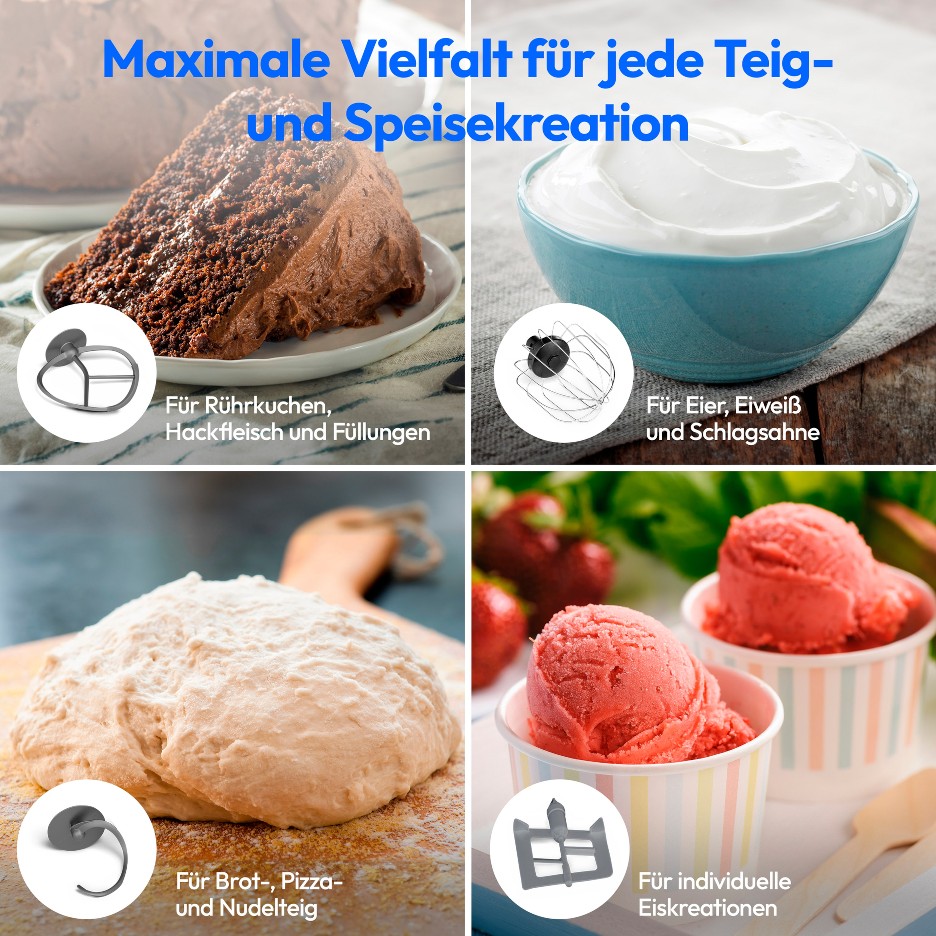 Vier Bilder, die verschiedene Zubereitungsmethoden zeigen.