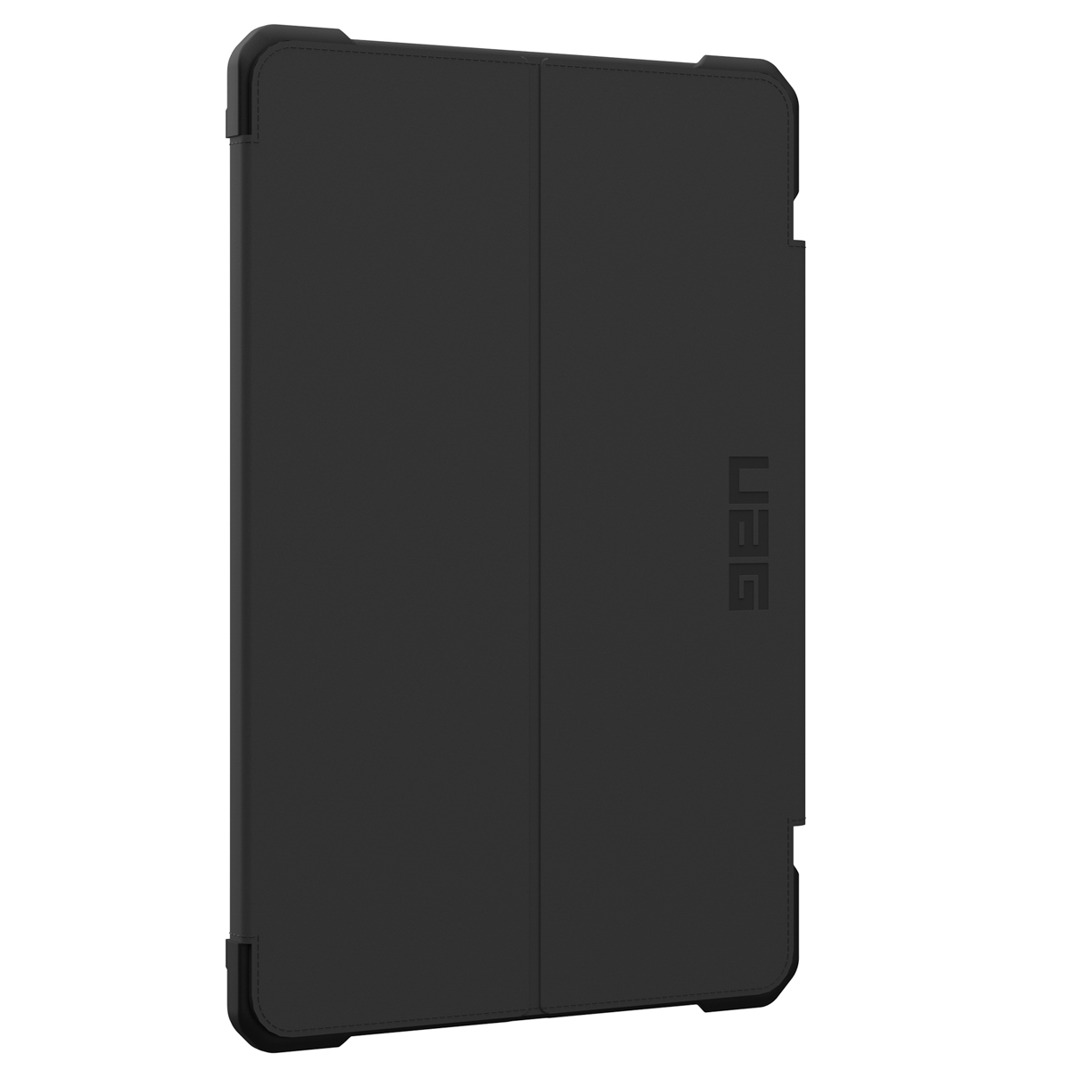 Custodia per tablet UAG nera, chiusa, con logo UAG visibile sul lato.