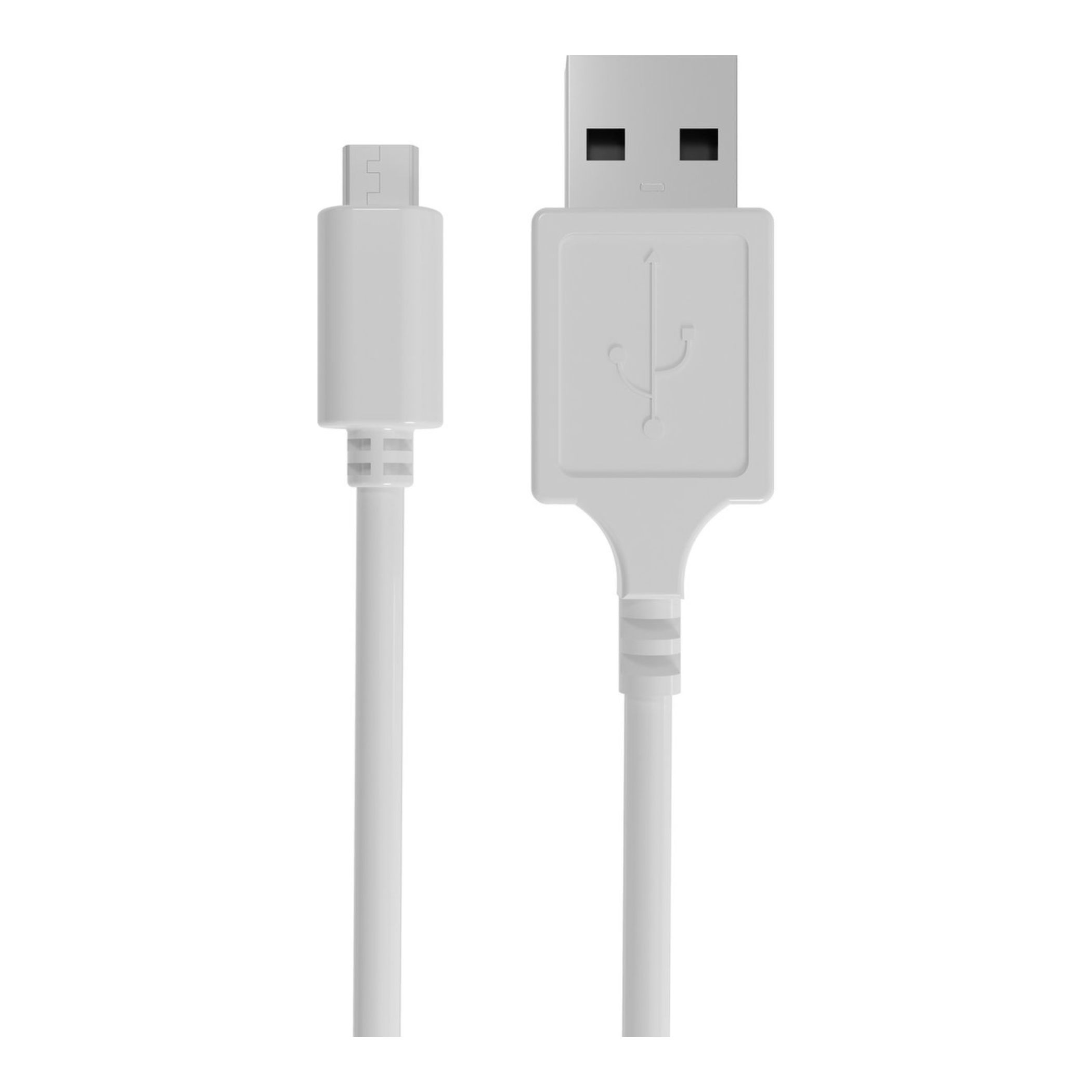 A white USB cable with a USB-A connector and a micro-USB connector.