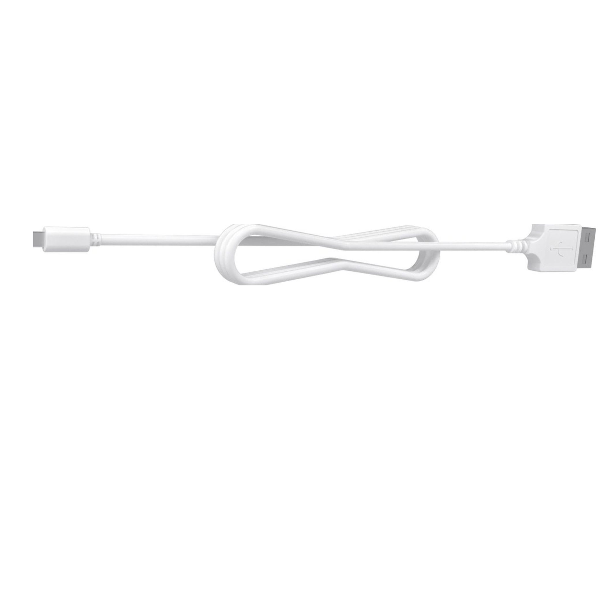 White USB cable with a knot in the middle and USB-A and Micro-USB connectors.