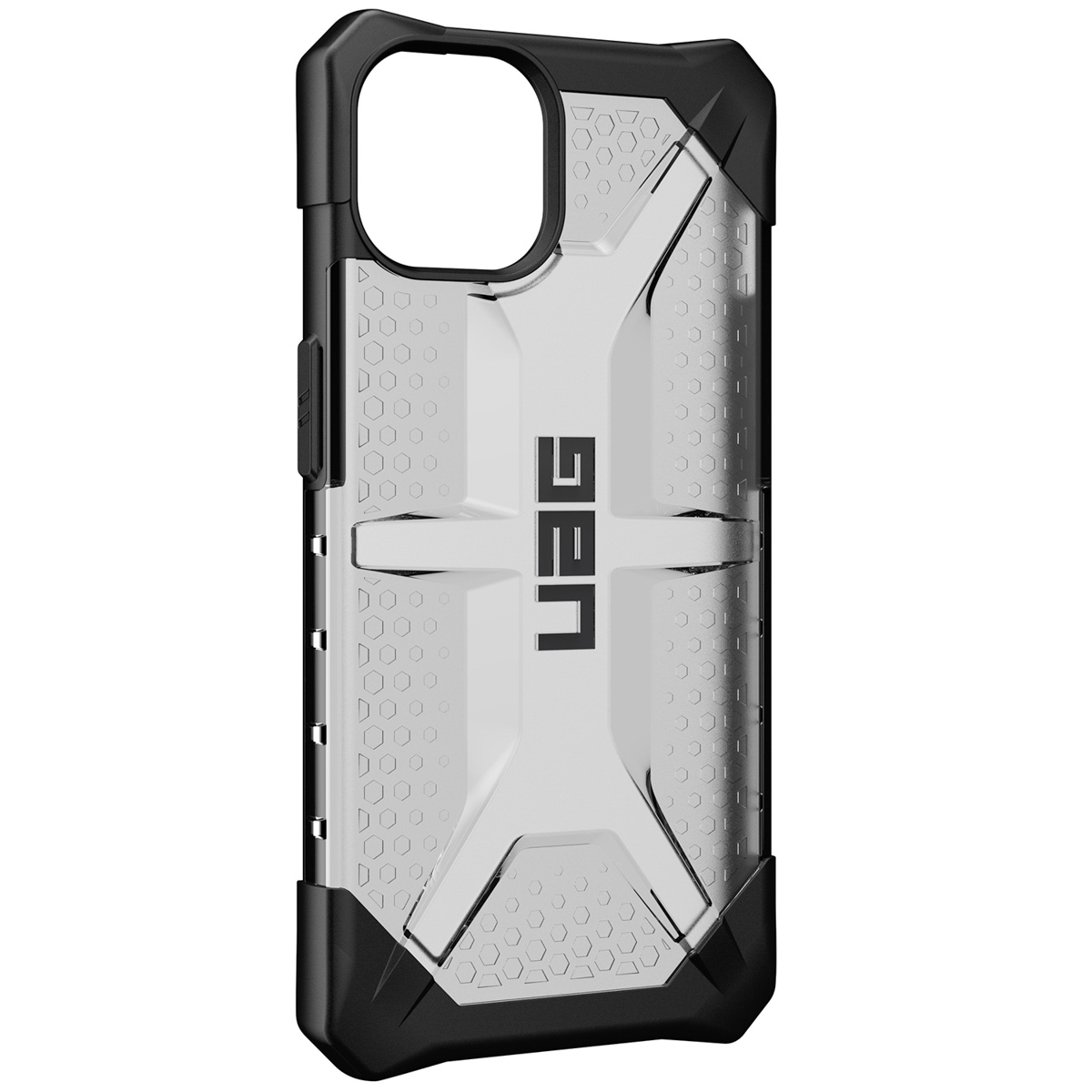 Eine Handyhülle mit dem UAG-Logo. Die Hülle ist schwarz und transparent.