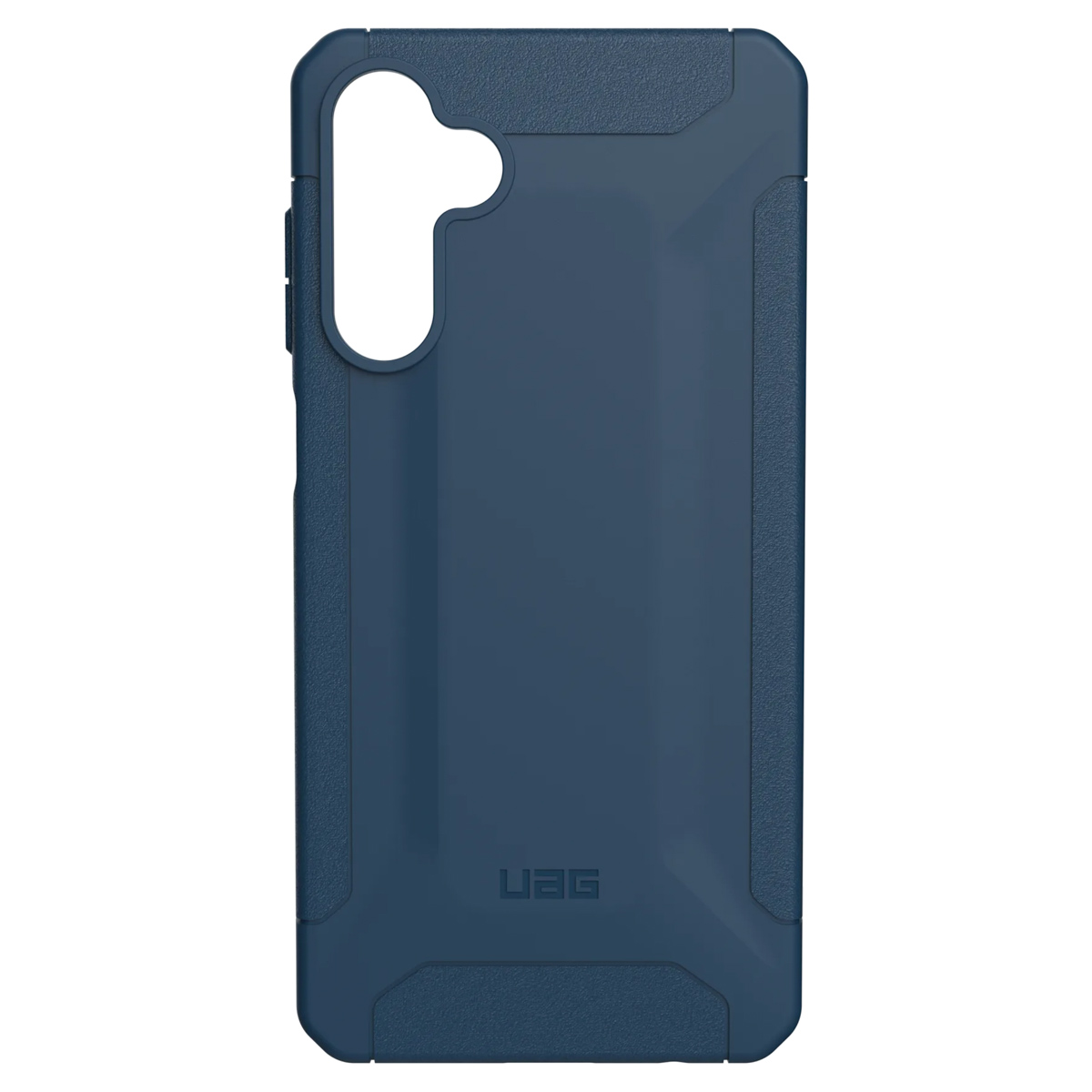 Blaue Handyhülle. Die Hülle ist strukturiert und hat ein UAG-Logo.