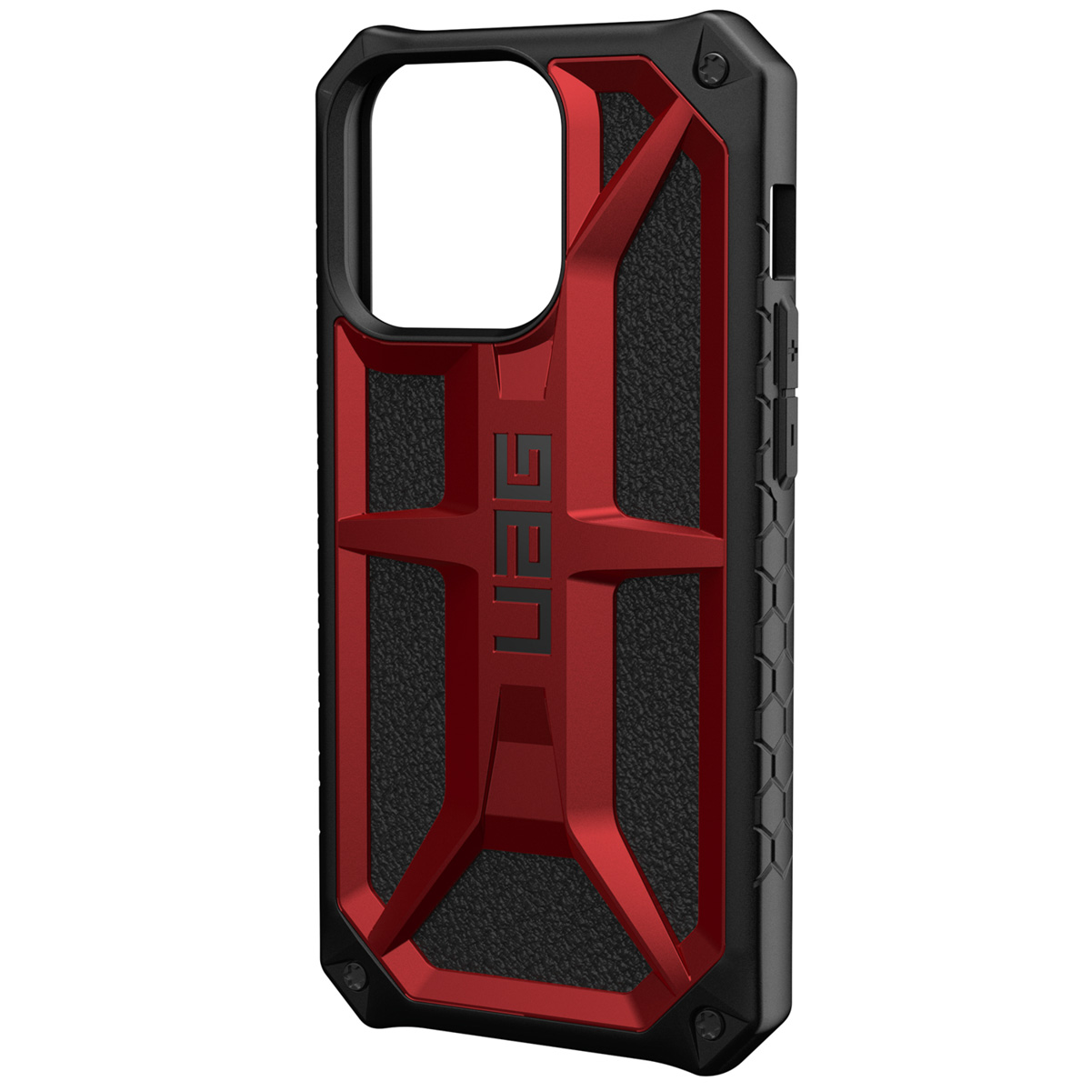 Schwarze und rote Handyhülle mit strukturiertem Design.
