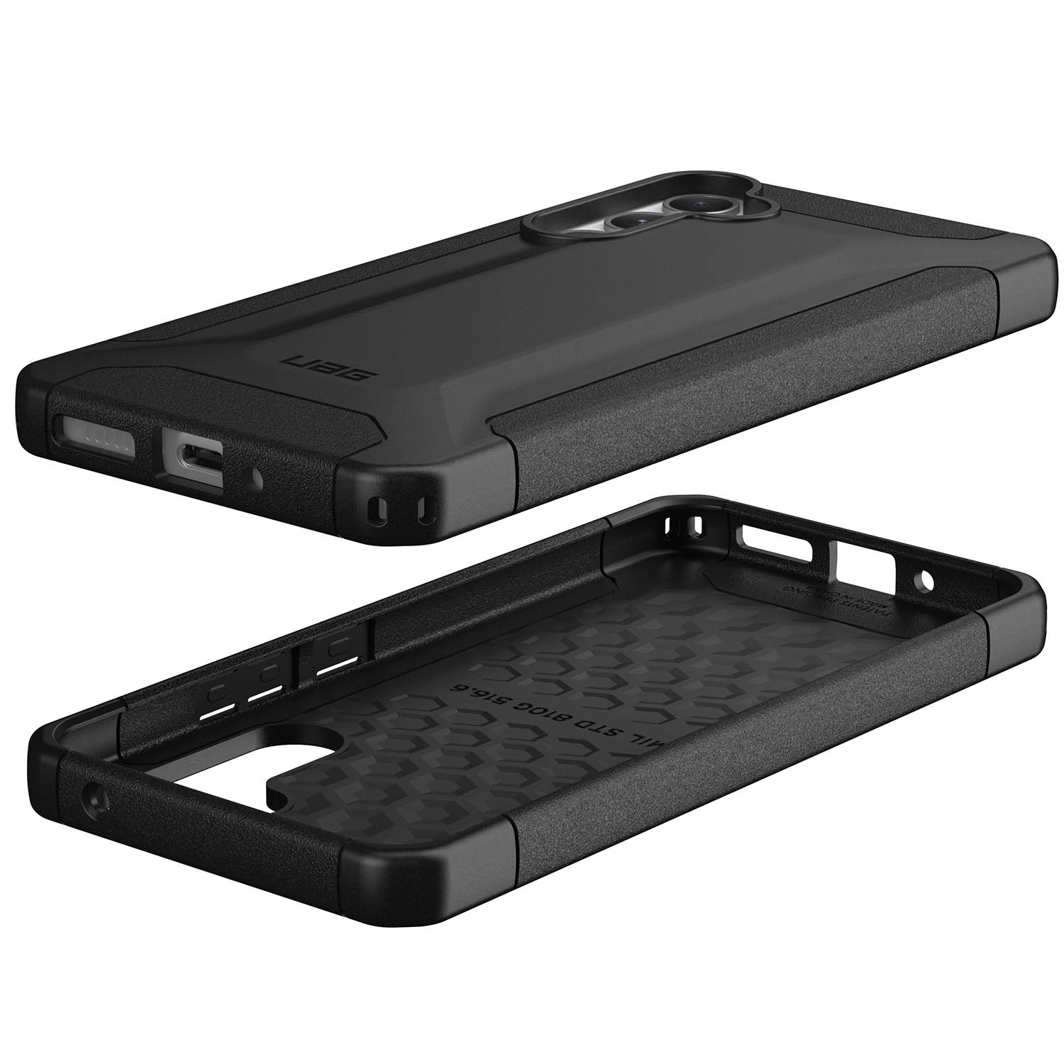 Black phone case, top and bottom, with UAG logo. White background.