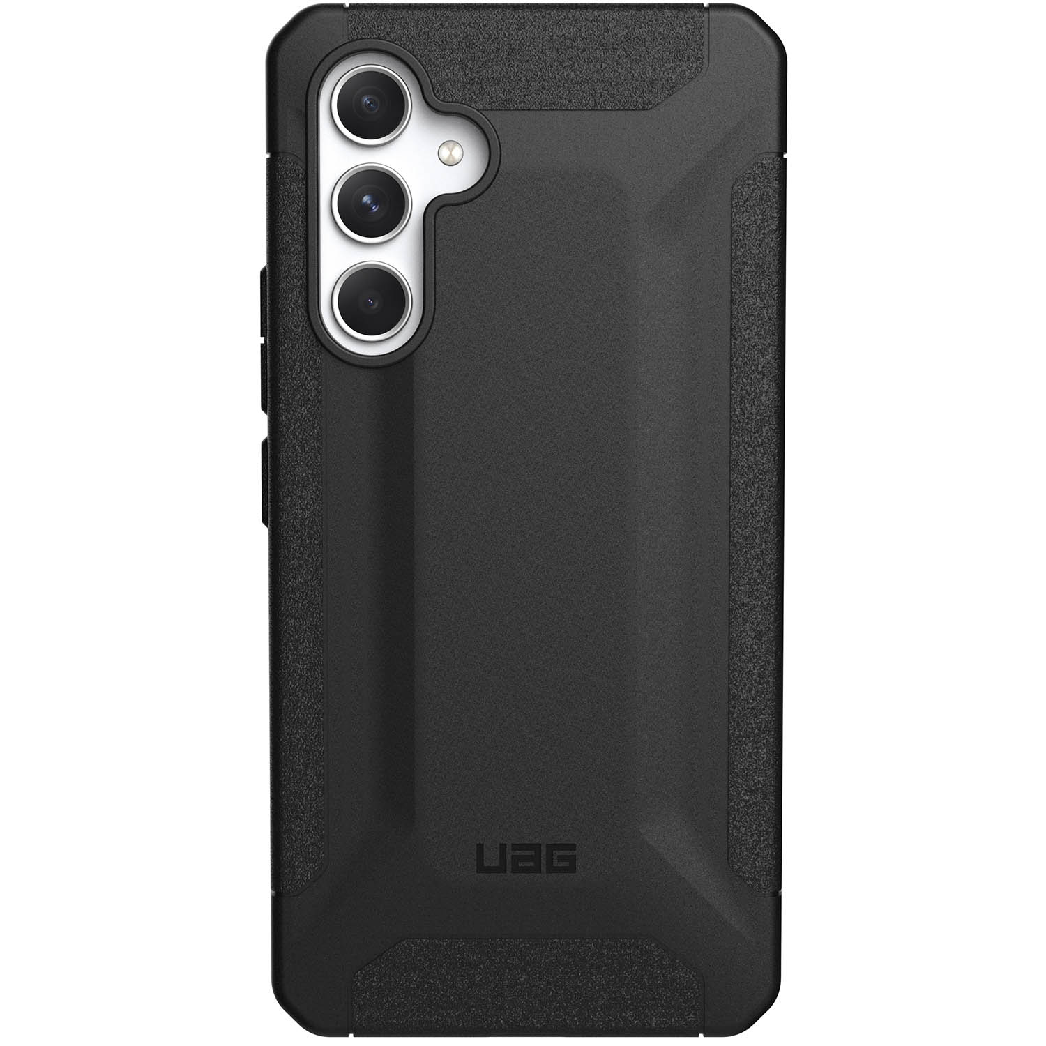 Black phone case with the UAG logo and three camera lenses.