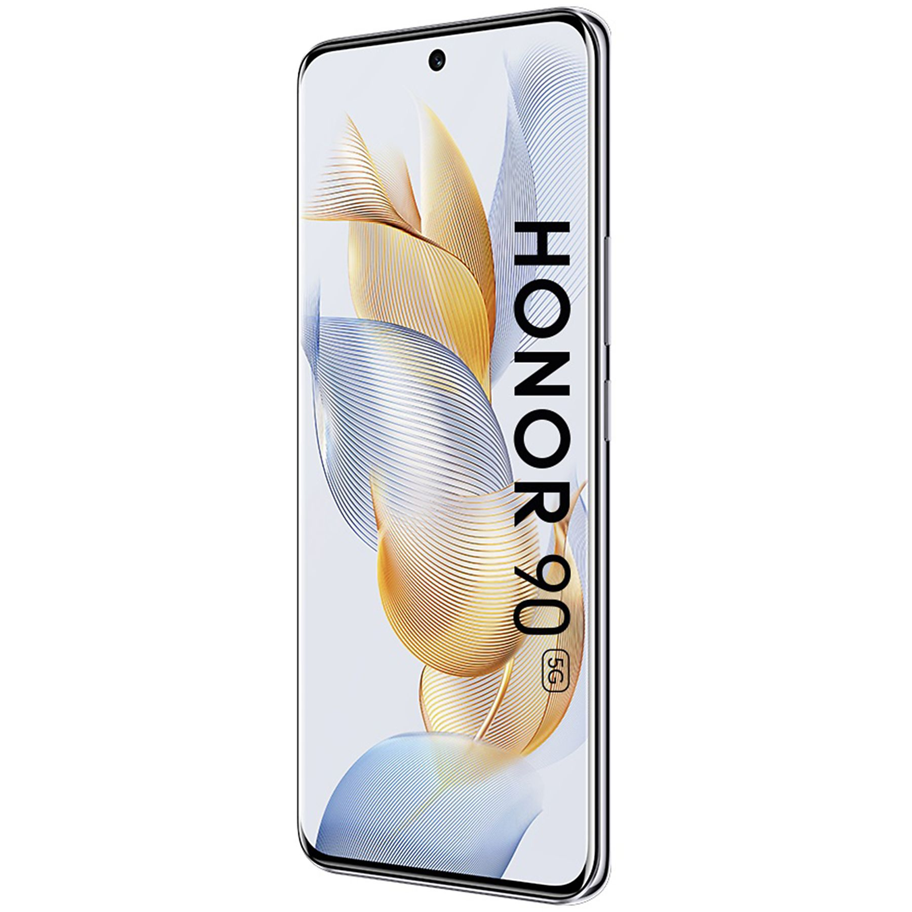 Honor 90 5G Smartphone, weißer Bildschirm mit Grafiken. Weißer Hintergrund.
