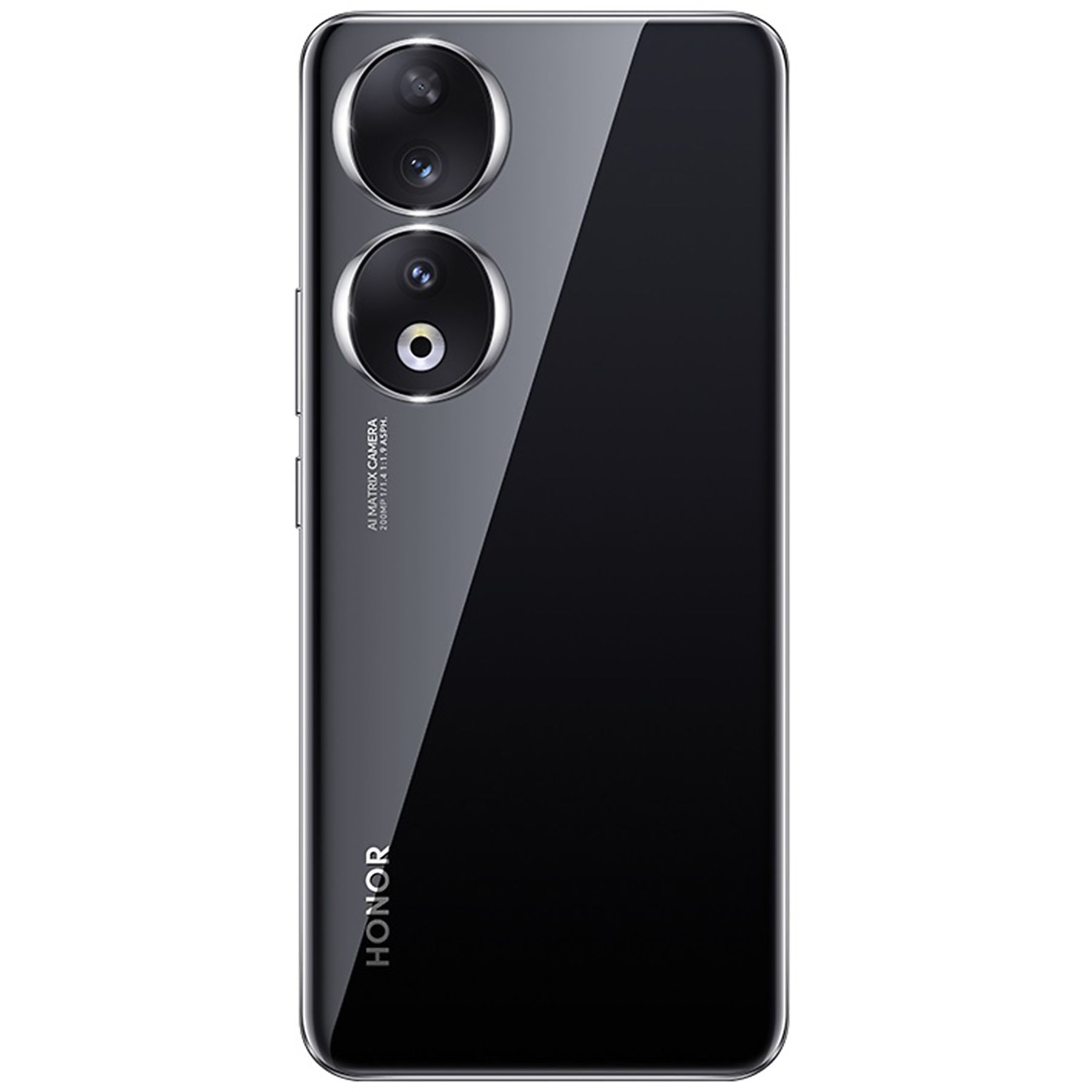 Schwarzes Telefon mit zwei Rückkameras und dem 'HONOR'-Logo unten.