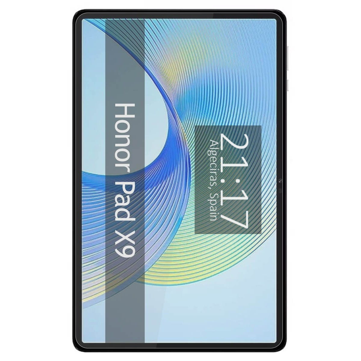 Un tablet che mostra un orologio con l'ora e la data.