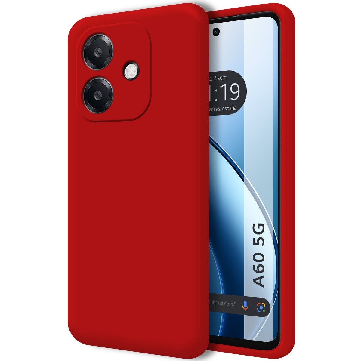 Un telefono rosso in una custodia rossa.