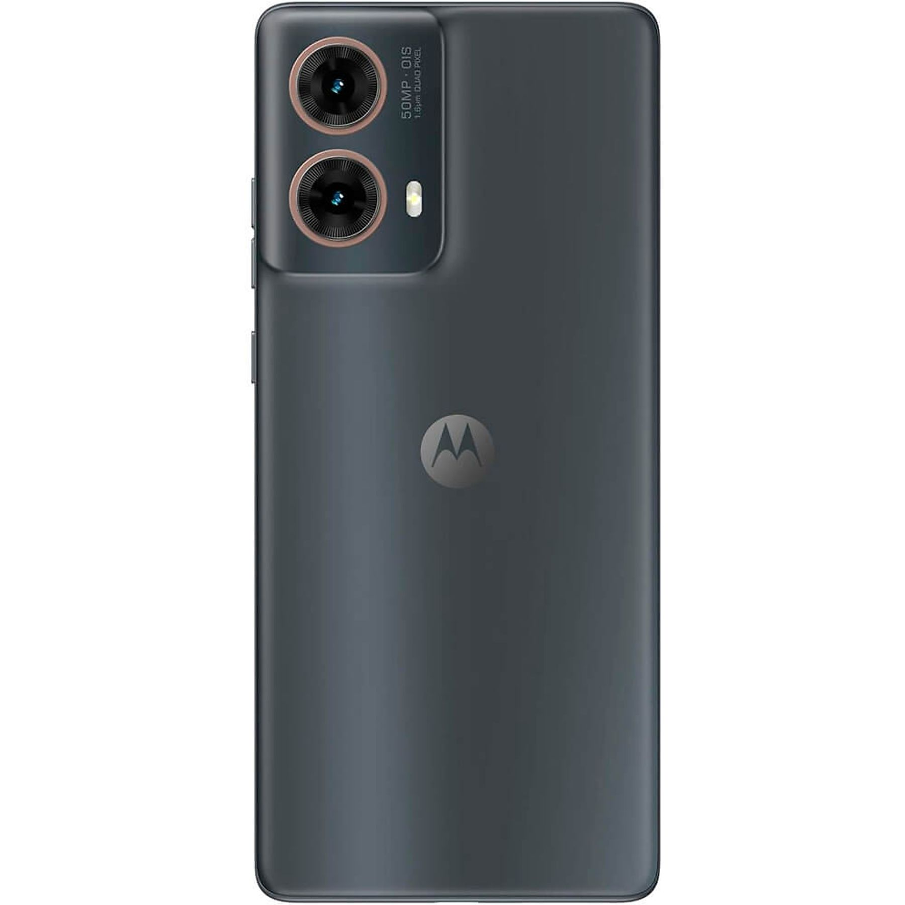 Retro di smartphone nero con doppia fotocamera, logo Motorola.