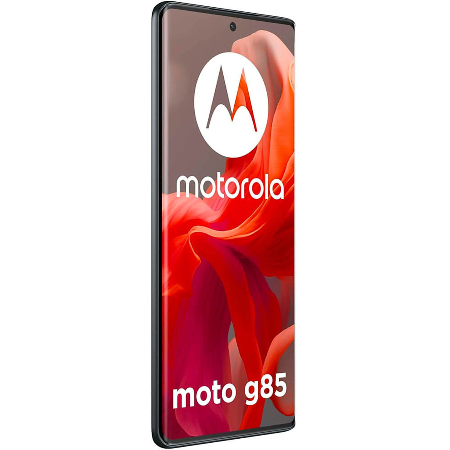 Telefono Motorola, vista laterale. Lo schermo mostra un logo Motorola e le parole "moto g85".