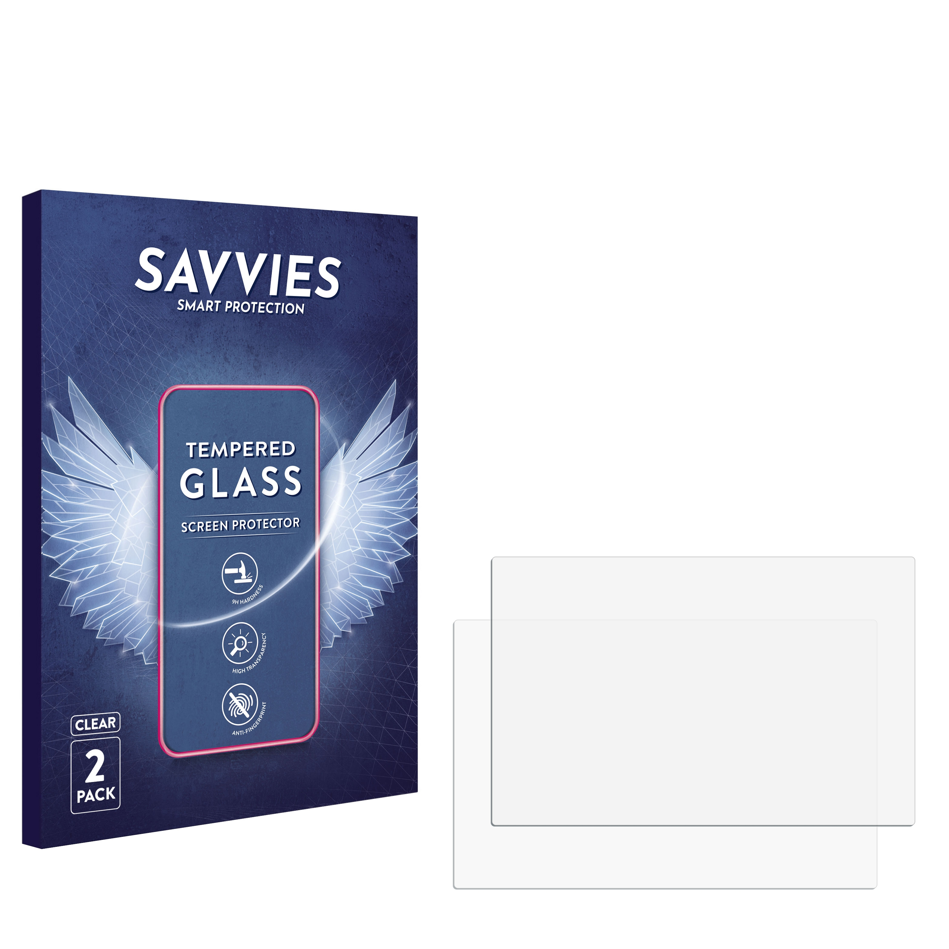 Displayschutzfolien-Verpackung mit 2 Schutzfolien. Weiße Box mit Zeichnung eines Telefons und Text.
