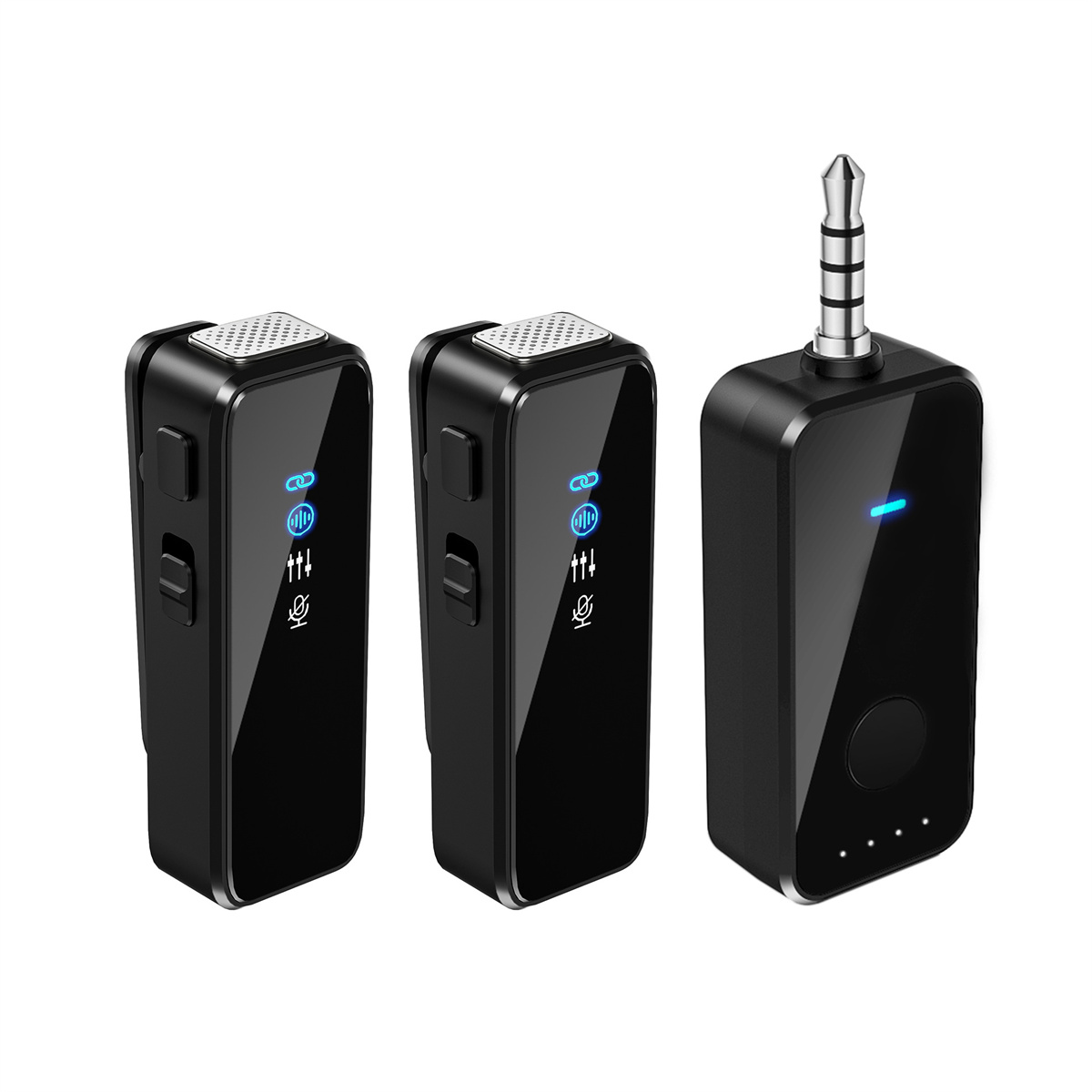 Drei schwarze Bluetooth-Audioempfänger. Einer hat einen Kopfhöreranschluss. Alle haben Kontrollleuchten und Tasten.