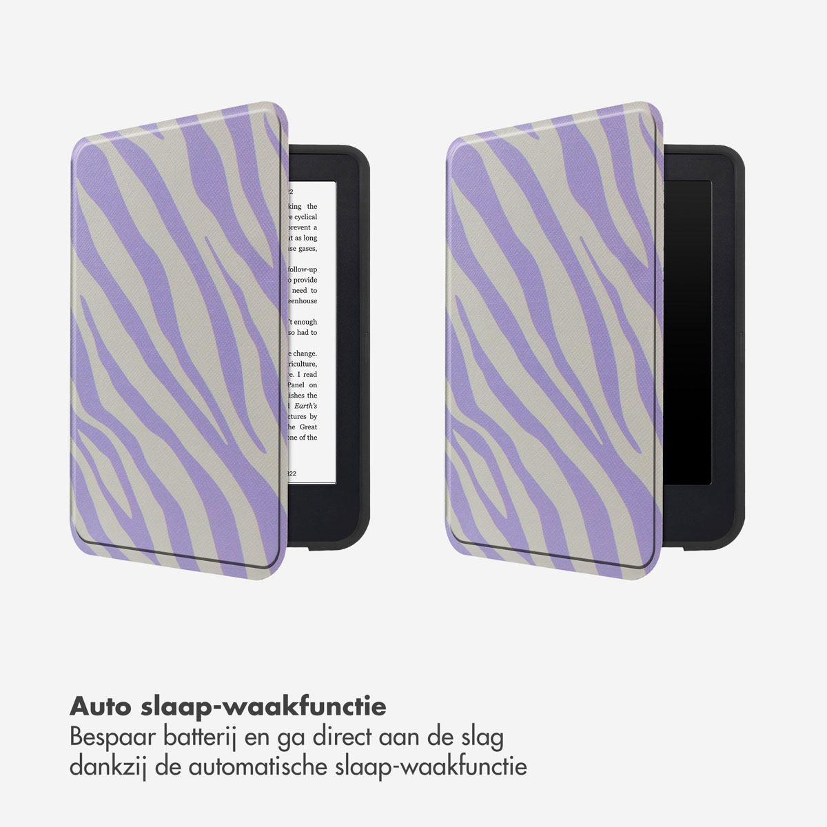 Deux étuis de tablette ouverts, un avec des rayures zébrées.