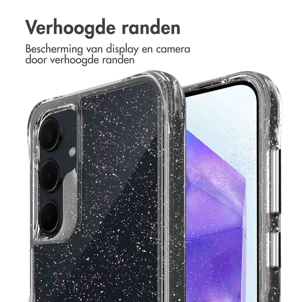 IMOSHION Glitter Backcover 2.0 - Geschikt voor Samsung Galaxy A55 - Telefoonhoesje voor Samsung Samsung Galaxy A55 (5G) Zilver