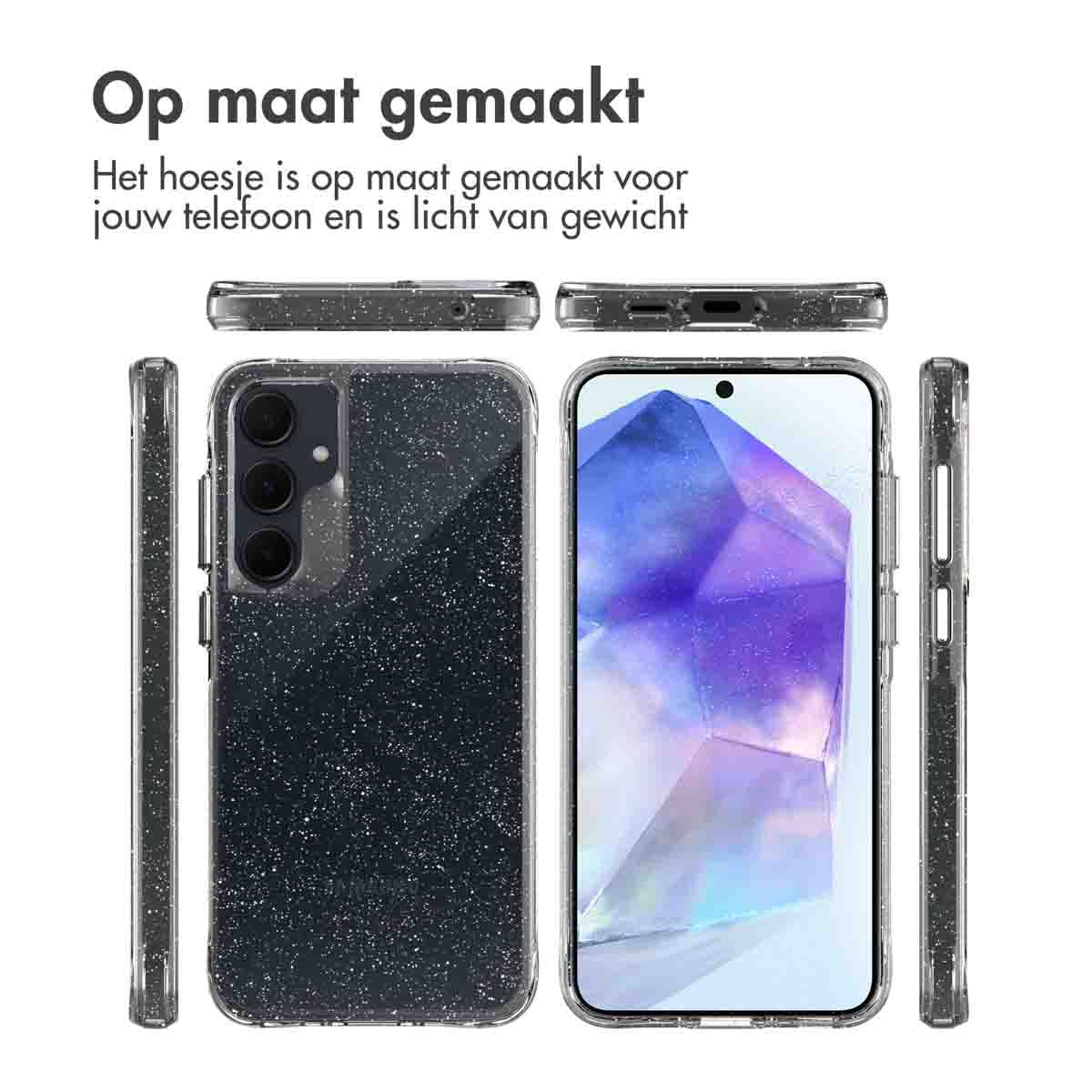 IMOSHION Glitter Backcover 2.0 - Geschikt voor Samsung Galaxy A55 - Telefoonhoesje voor Samsung Samsung Galaxy A55 (5G) Zilver