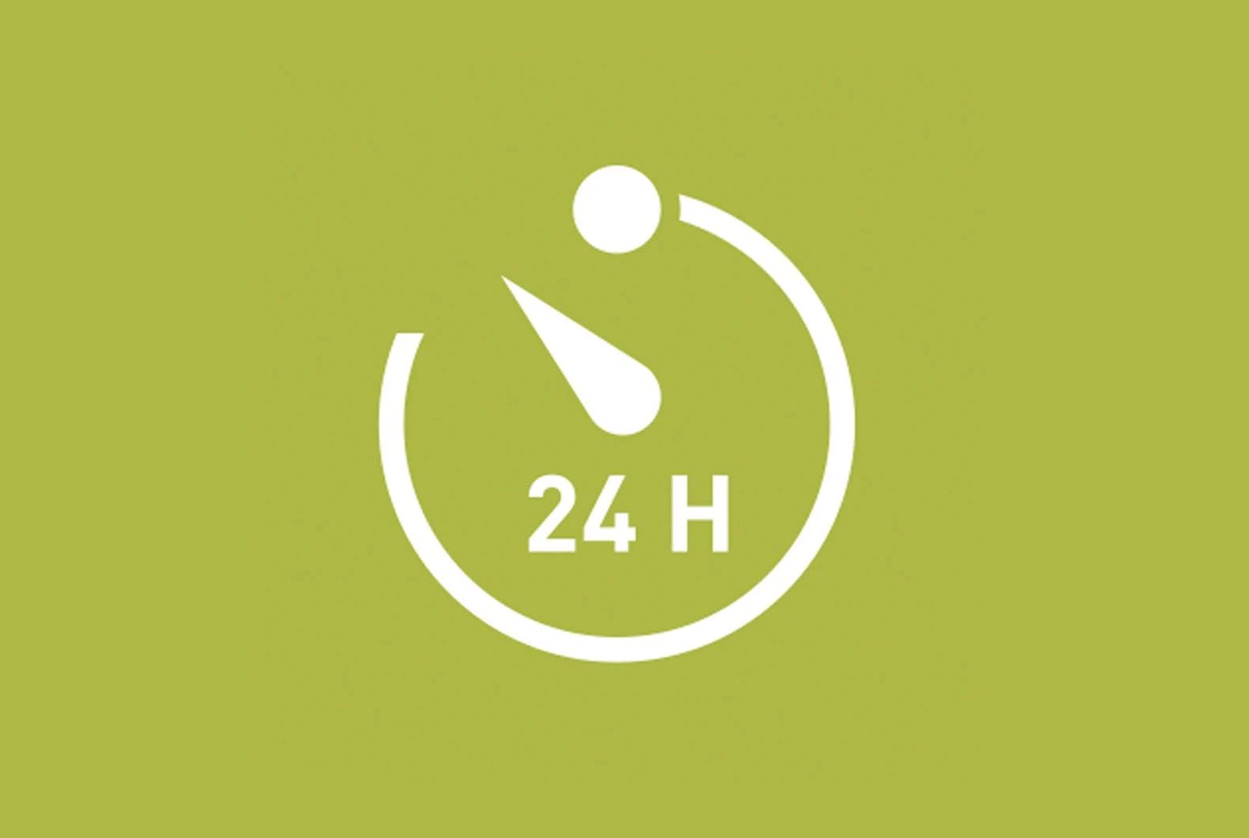 Een wit timer-pictogram op een groene achtergrond. De timer toont 24 H, wat 24 uur aangeeft.