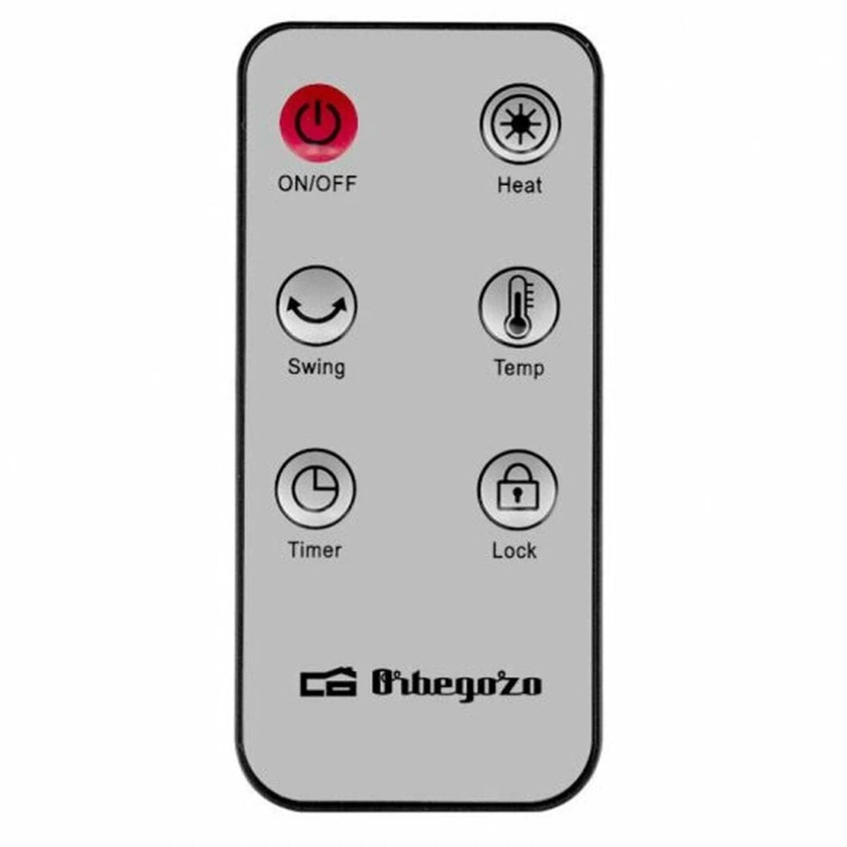 Pilot z przyciskami: ON/OFF, Heat, Swing, Temp, Timer, Lock.
