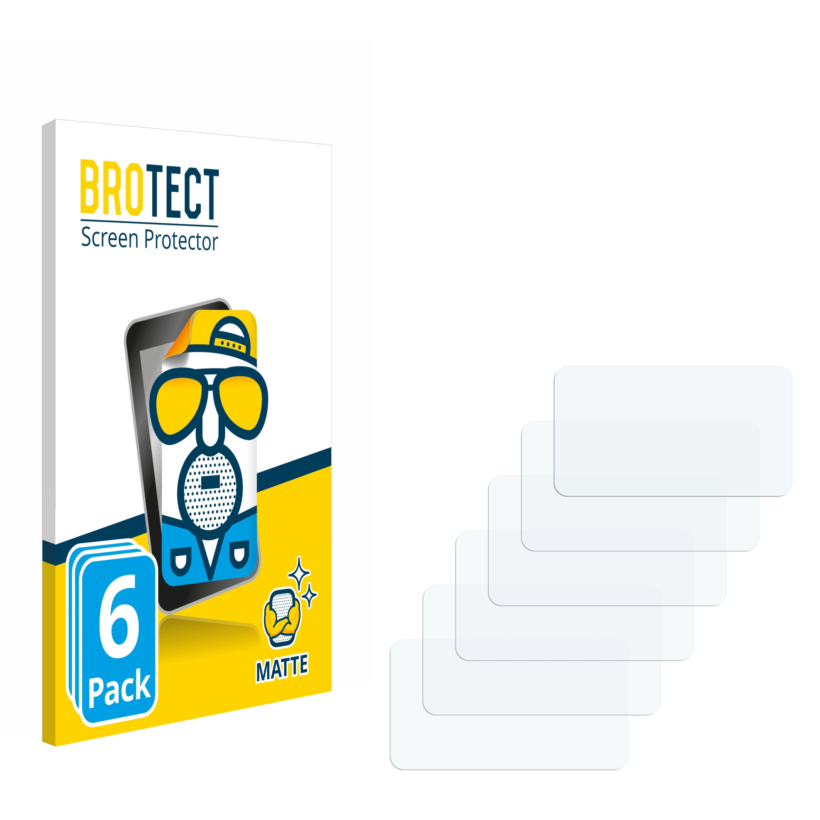 Eine Schachtel mit Displayschutzfolien und vier Displayschutzfolien sind sichtbar. Die Schachtel hat eine Telefonillustration.