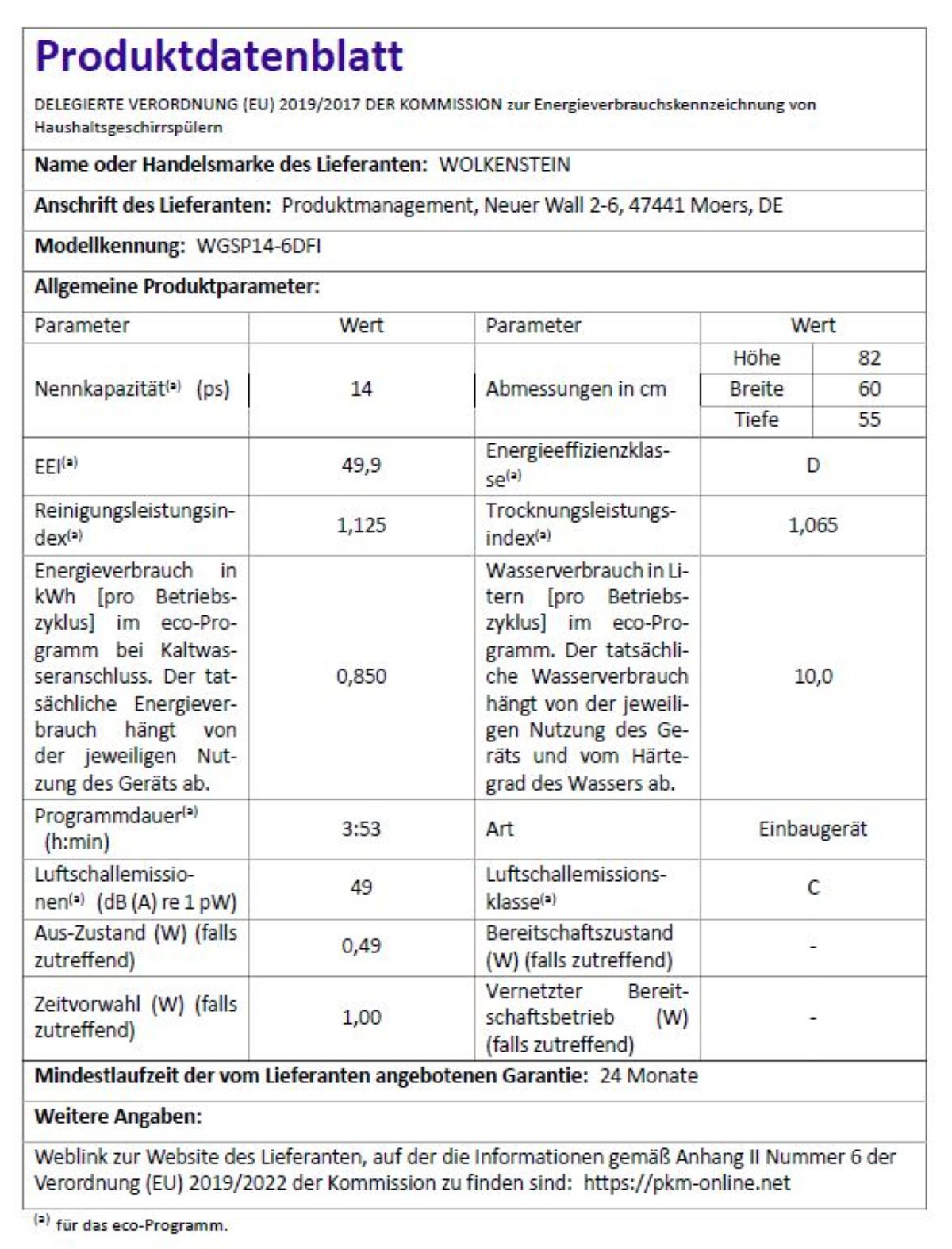 Produktdatenblatt mit technischen Details und Spezifikationen.