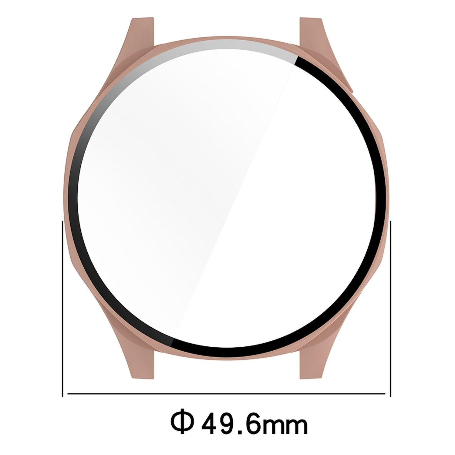 Un proteggi schermo per orologio con lunetta e misura del diametro di 49,6 mm.