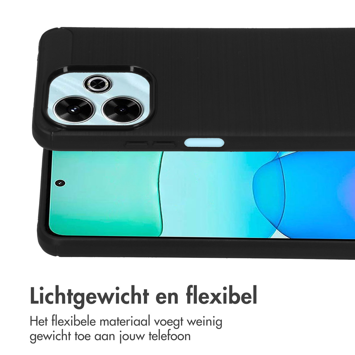 Een zwarte telefoonhoes met een telefoon.
