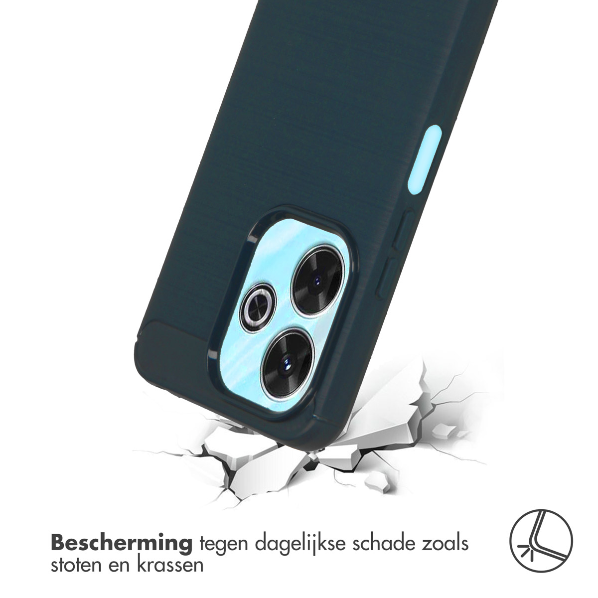Telefoonhoes valt, waardoor de grond barst. Tekst over bescherming tegen schade.