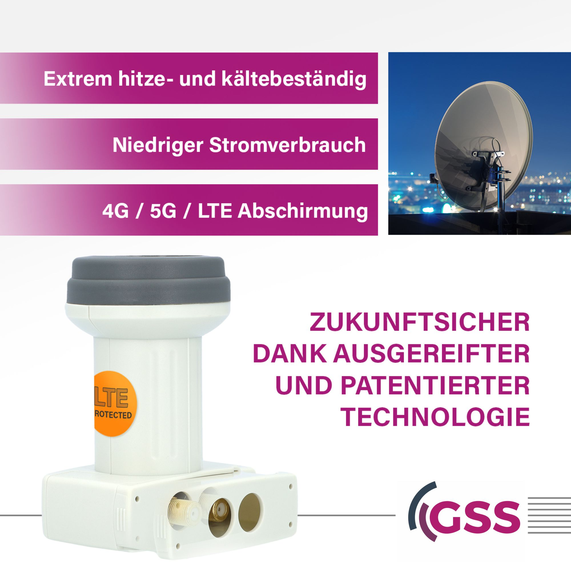 Antennenkomponente mit Text über 4G/5G/LTE-Abschirmung.