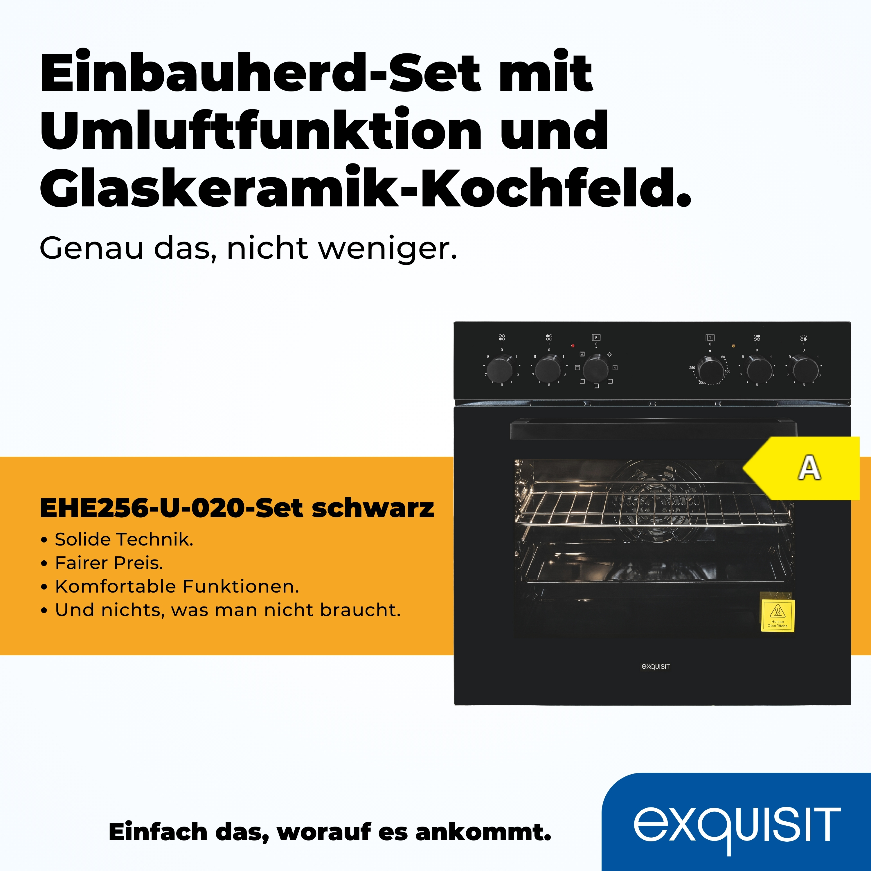 Ein schwarzer Ofen mit einem gelben Energielabel.