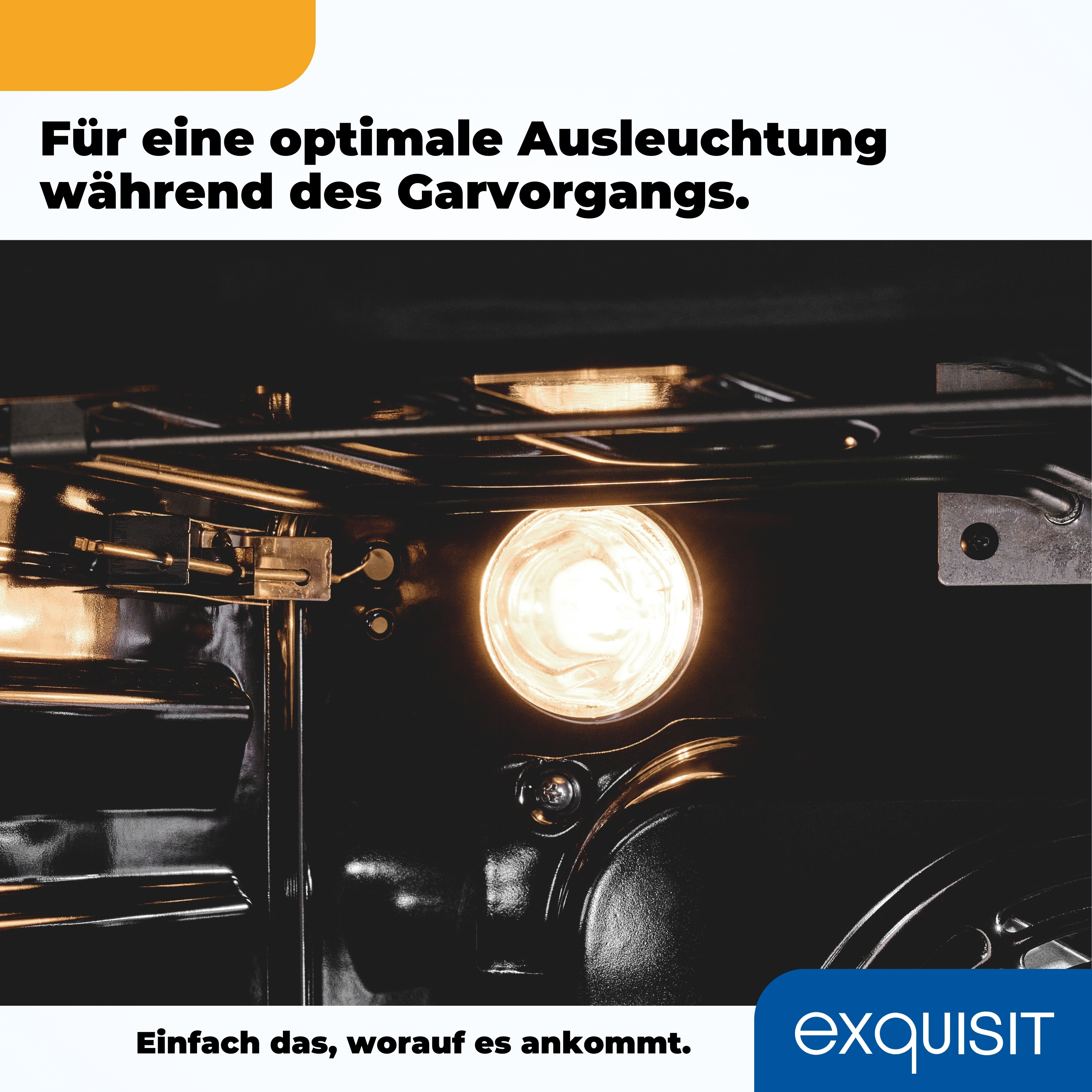 Nahaufnahme eines Backofeninnenraums mit hellem Licht in der Mitte.