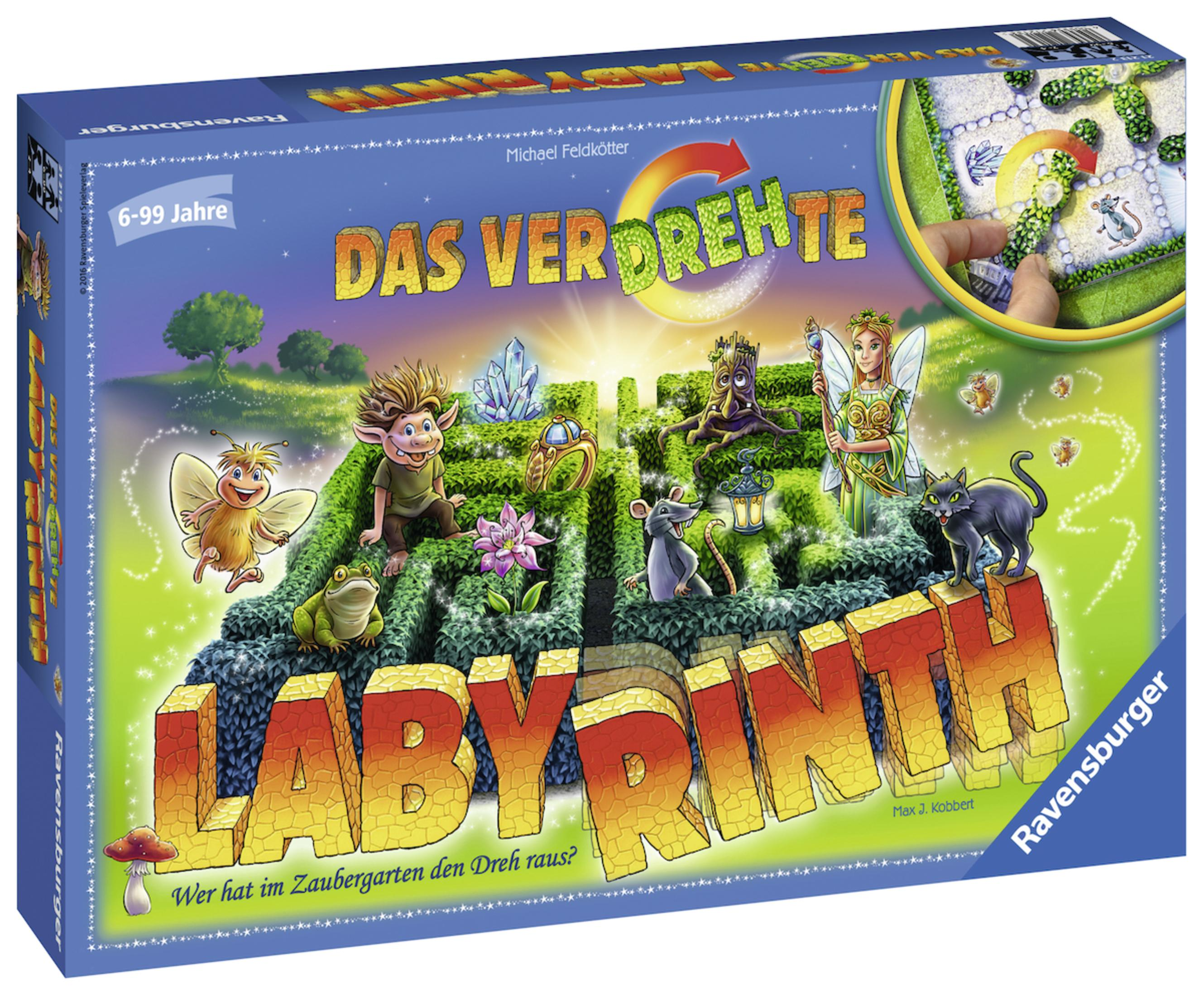 Schachtel eines Brettspiels namens Labyrinth, mit einer Spielszene dargestellt.