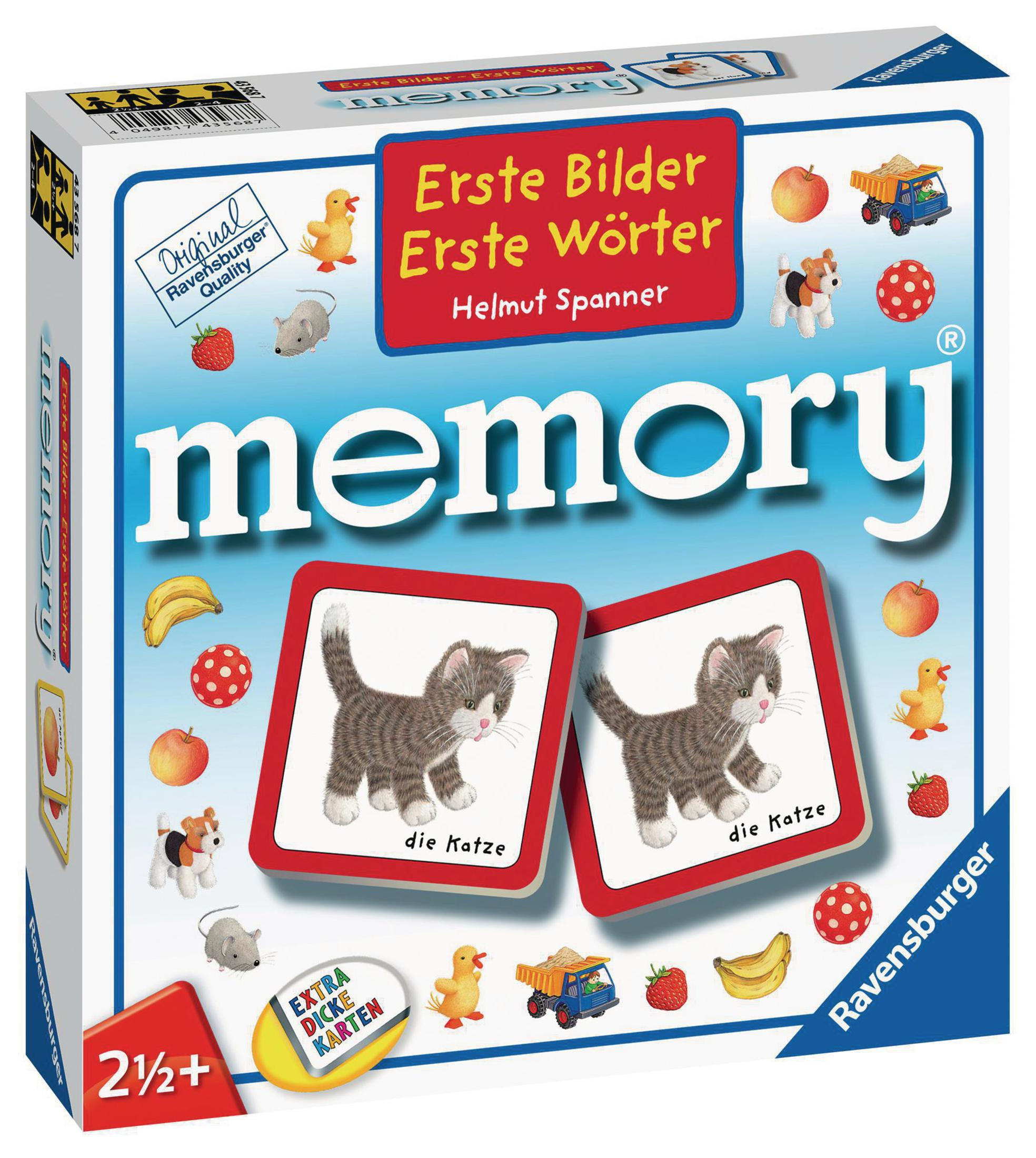 Scatola di gioco con gatto su carte e altre immagini. Testo: 'Memory'.
