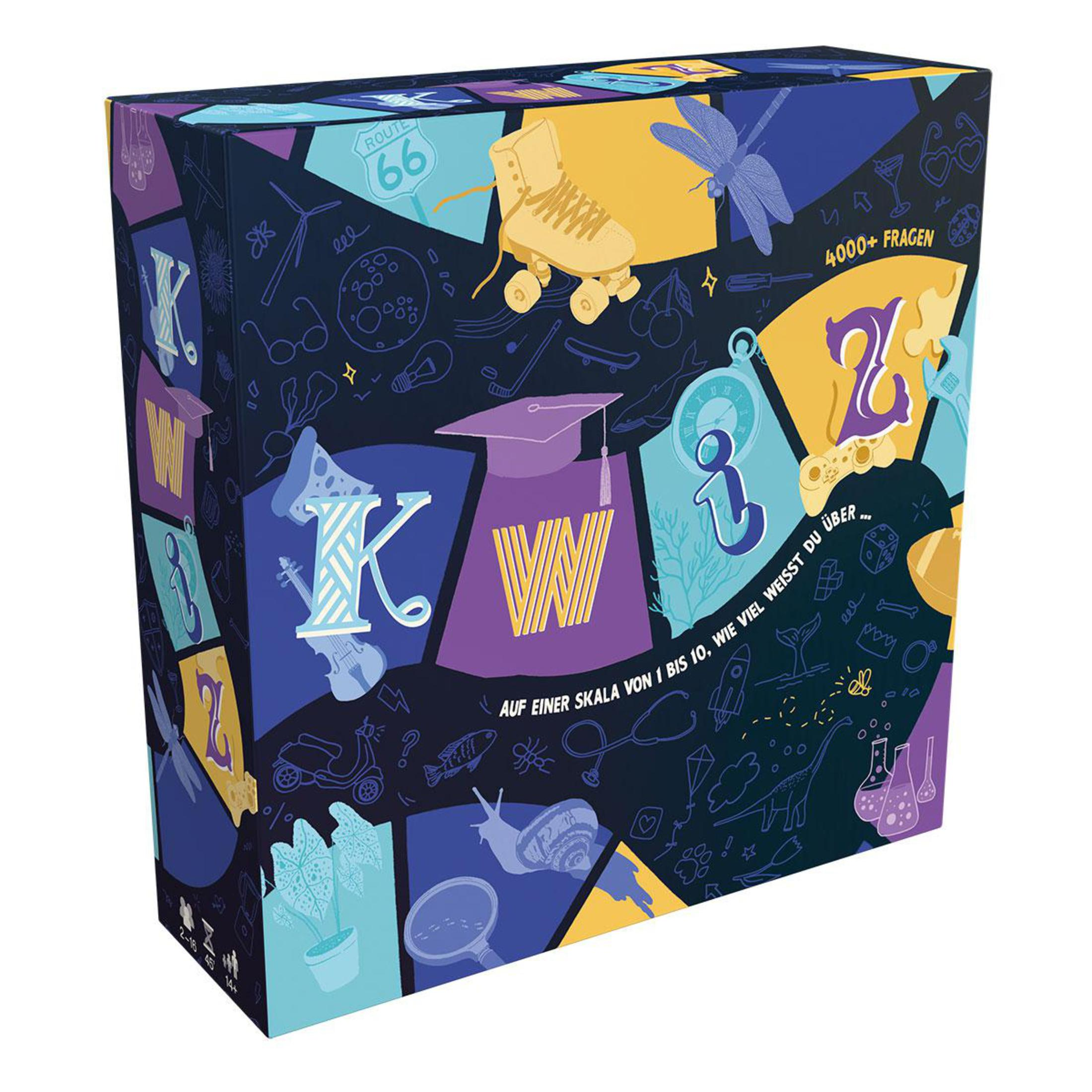 Die Brettspielbox mit bunten Grafiken und Text.