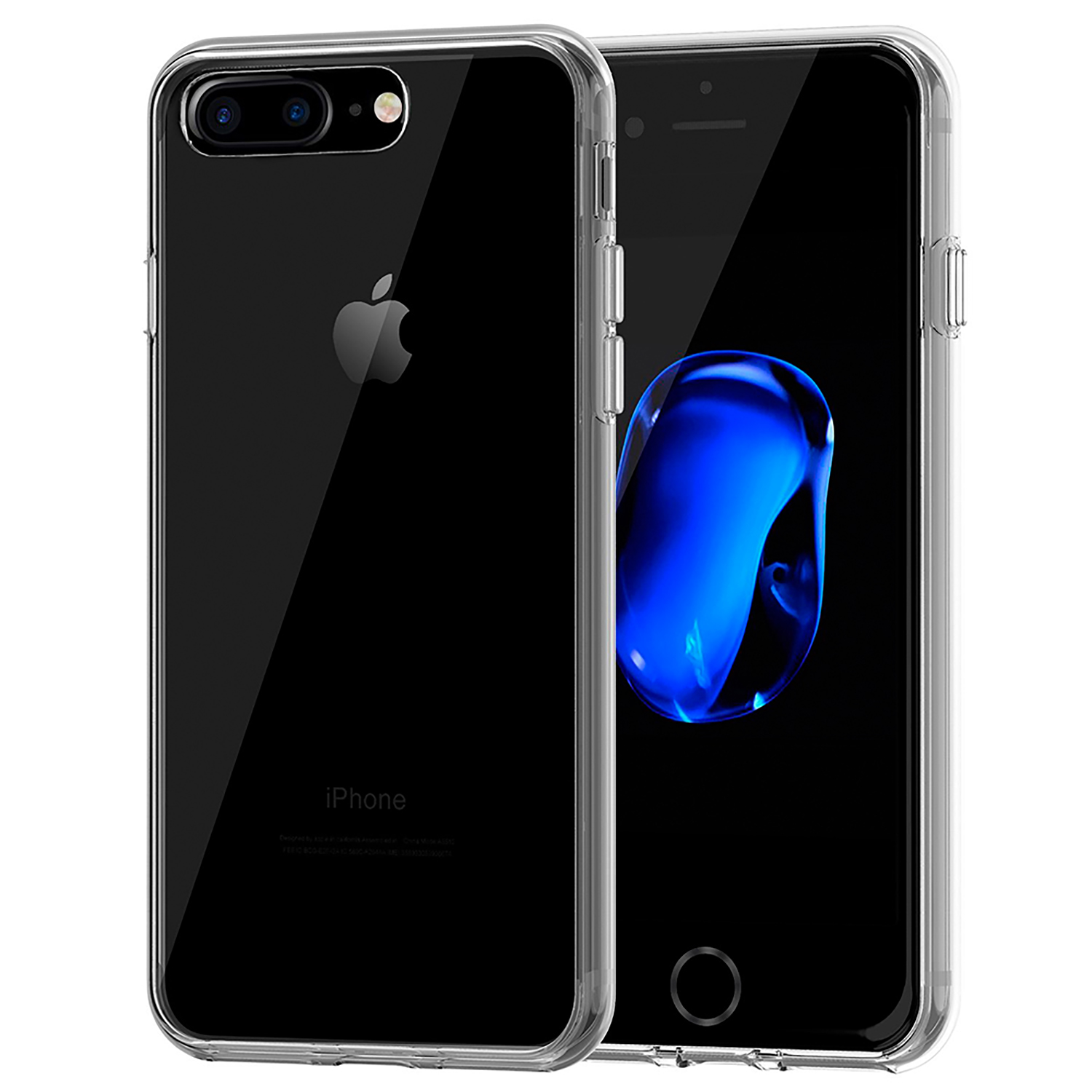 Due iPhone neri in custodie trasparenti, che mostrano gli schermi. Uno è inclinato.