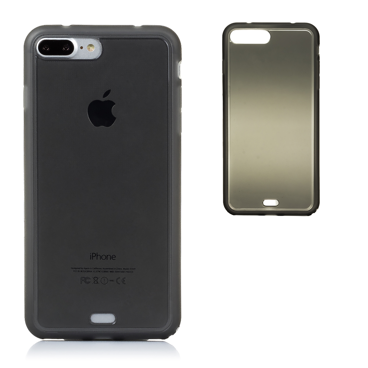 Un iPhone con una custodia nera. La parte posteriore del telefono è visibile.