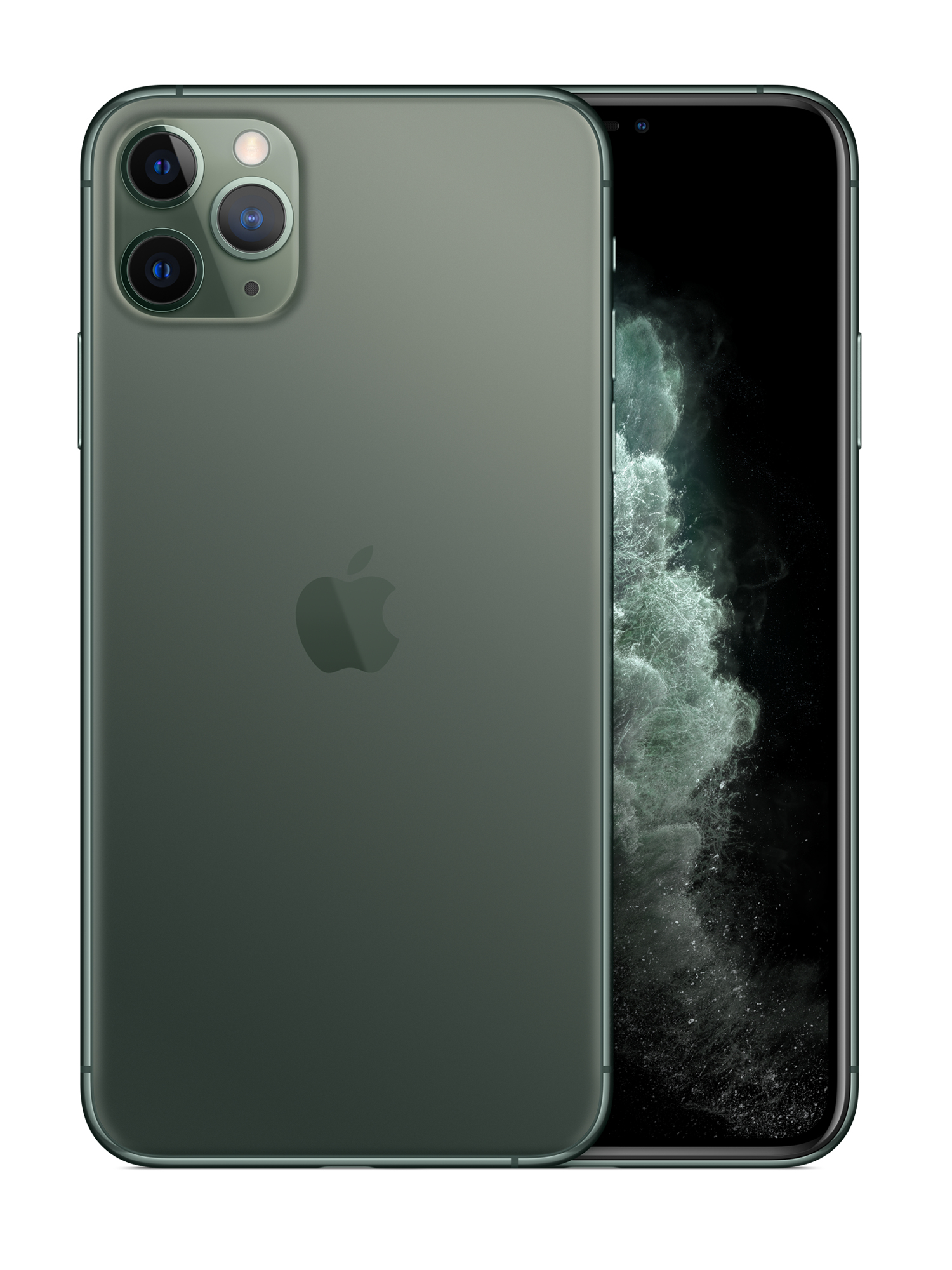 Zielony iPhone z trzema aparatami. Logo Apple jest widoczne z tyłu.
