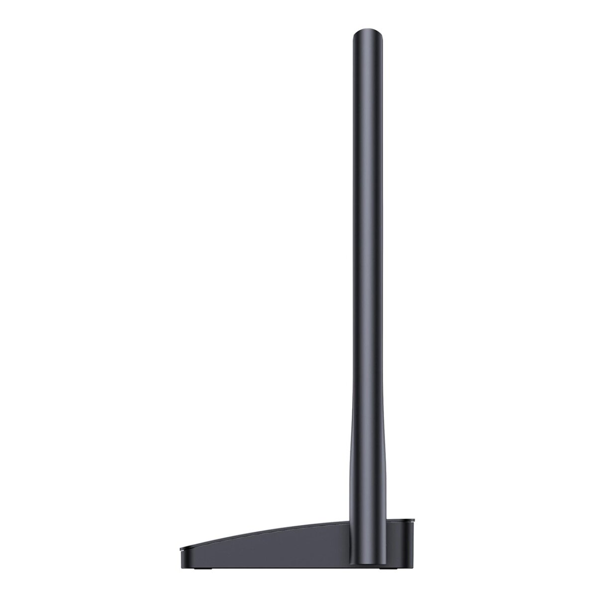 Una base per antenna nera e verticale. Si erge su uno sfondo bianco.