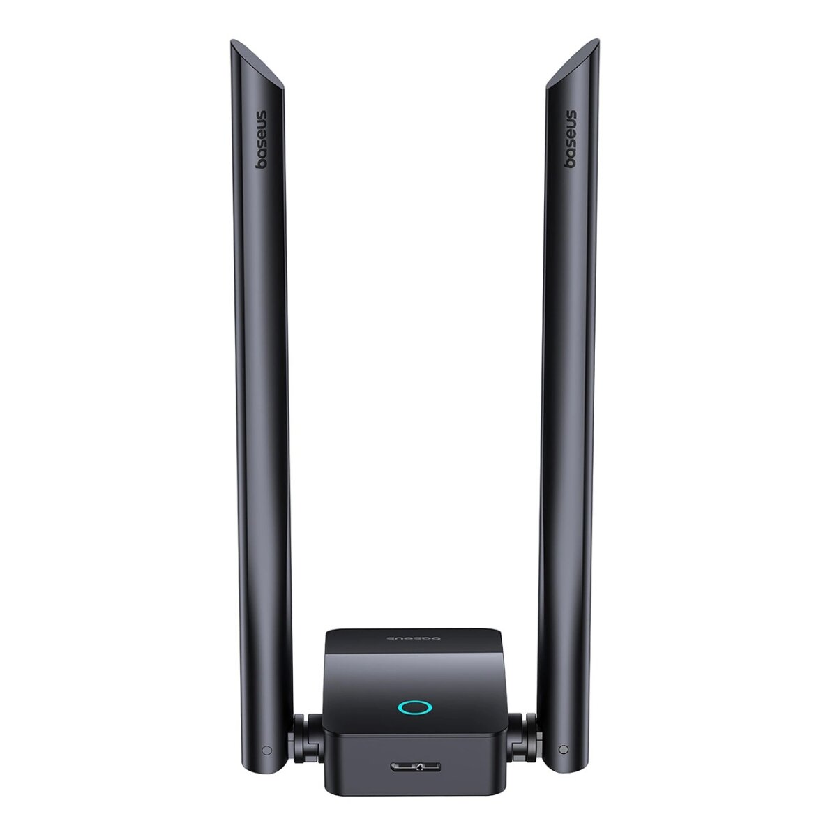 Un extender wifi nero con due antenne.