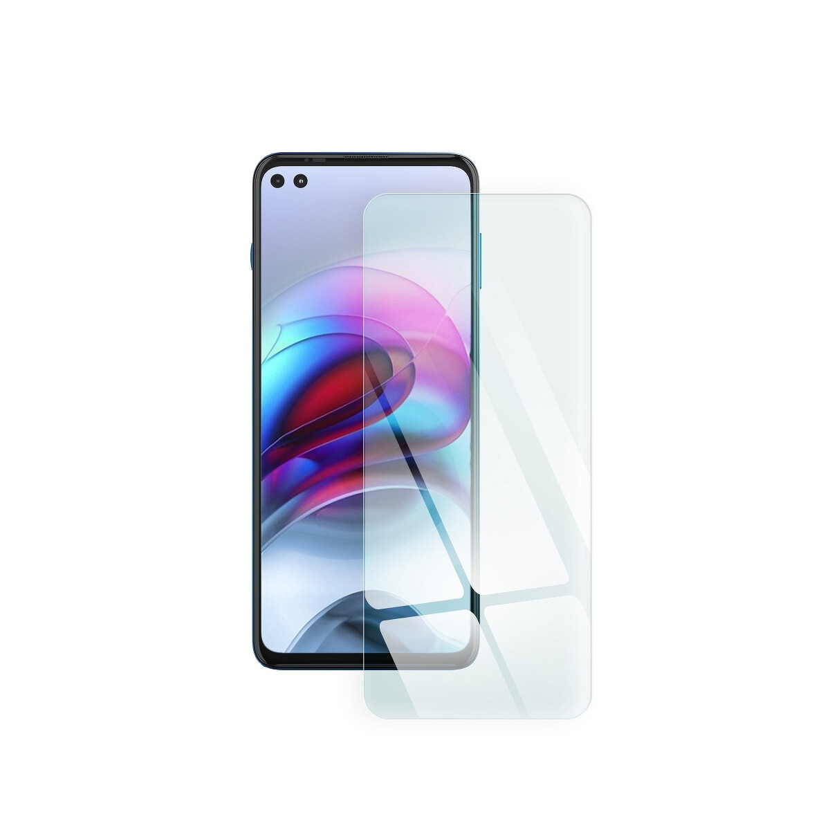Ein Smartphone mit aufgebrachter Displayschutzfolie auf weißem Hintergrund.