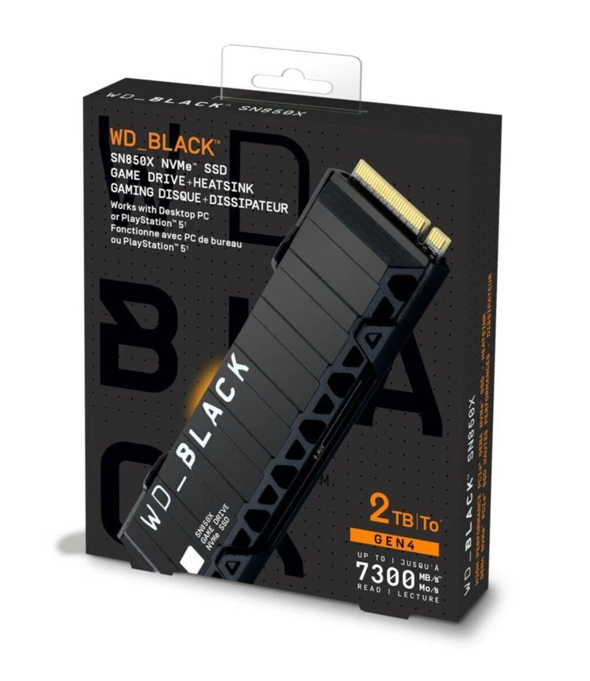 Czarno-białe pudełko WD_BLACK NVMe SSD, z widocznym dyskiem SSD.