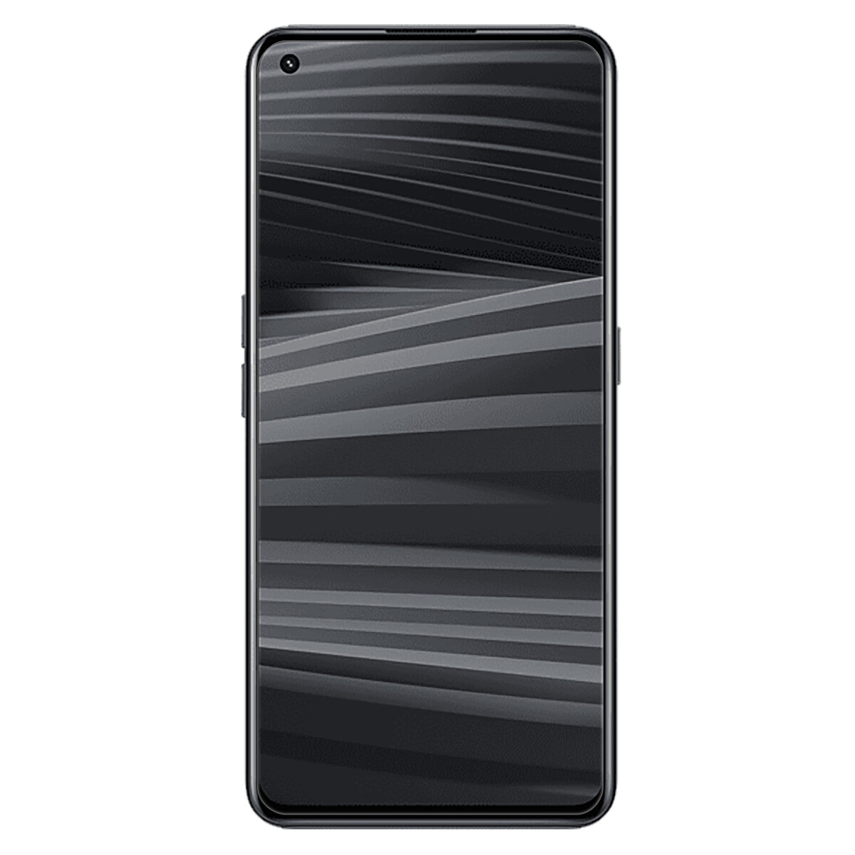 Ein schwarzer Smartphone-Bildschirm mit dunkelgrauen, wellenförmigen Linien. Es ist eine Nahaufnahme.