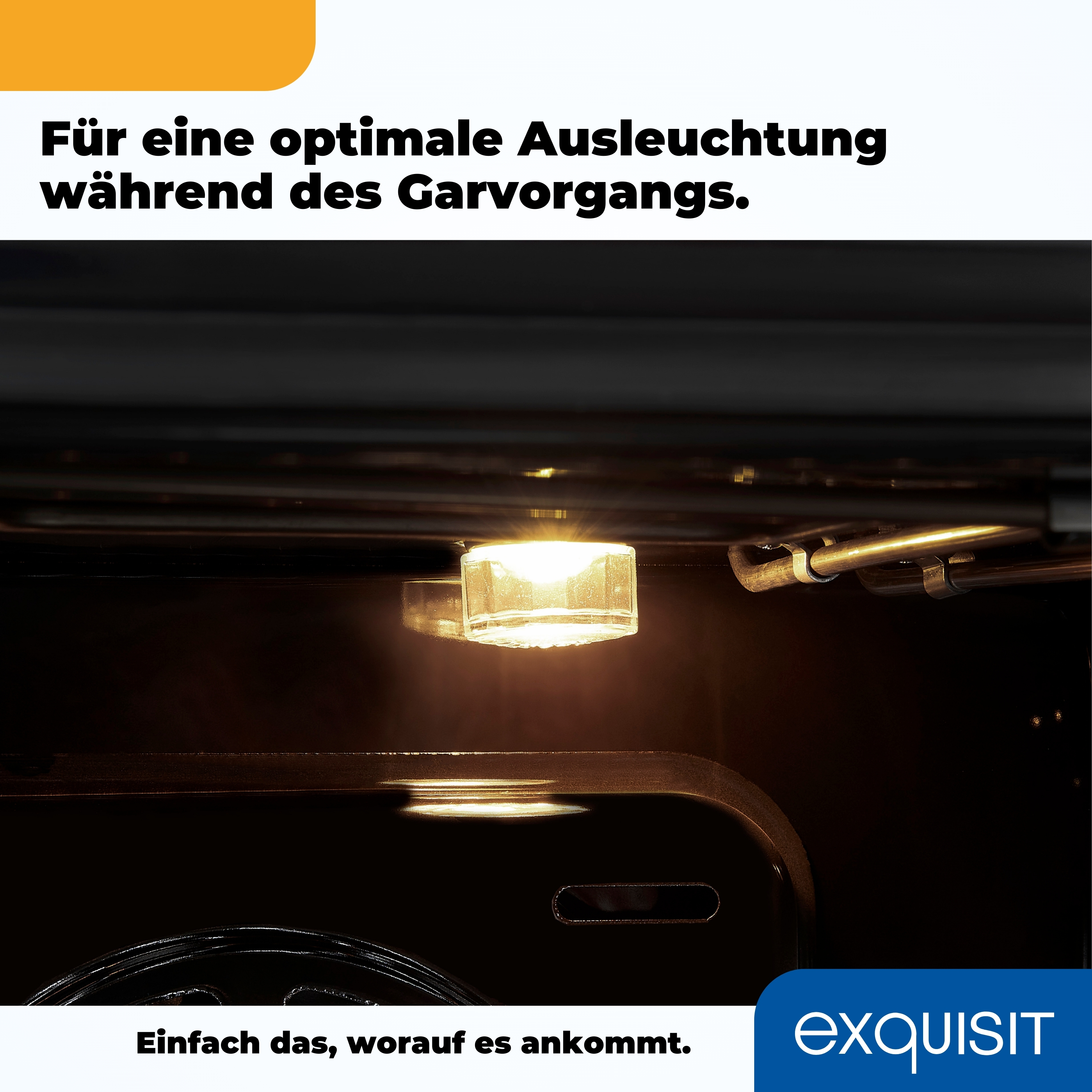Backofeninnenraum mit leuchtender Lichtquelle. Blick von innen, der das Innere zeigt.