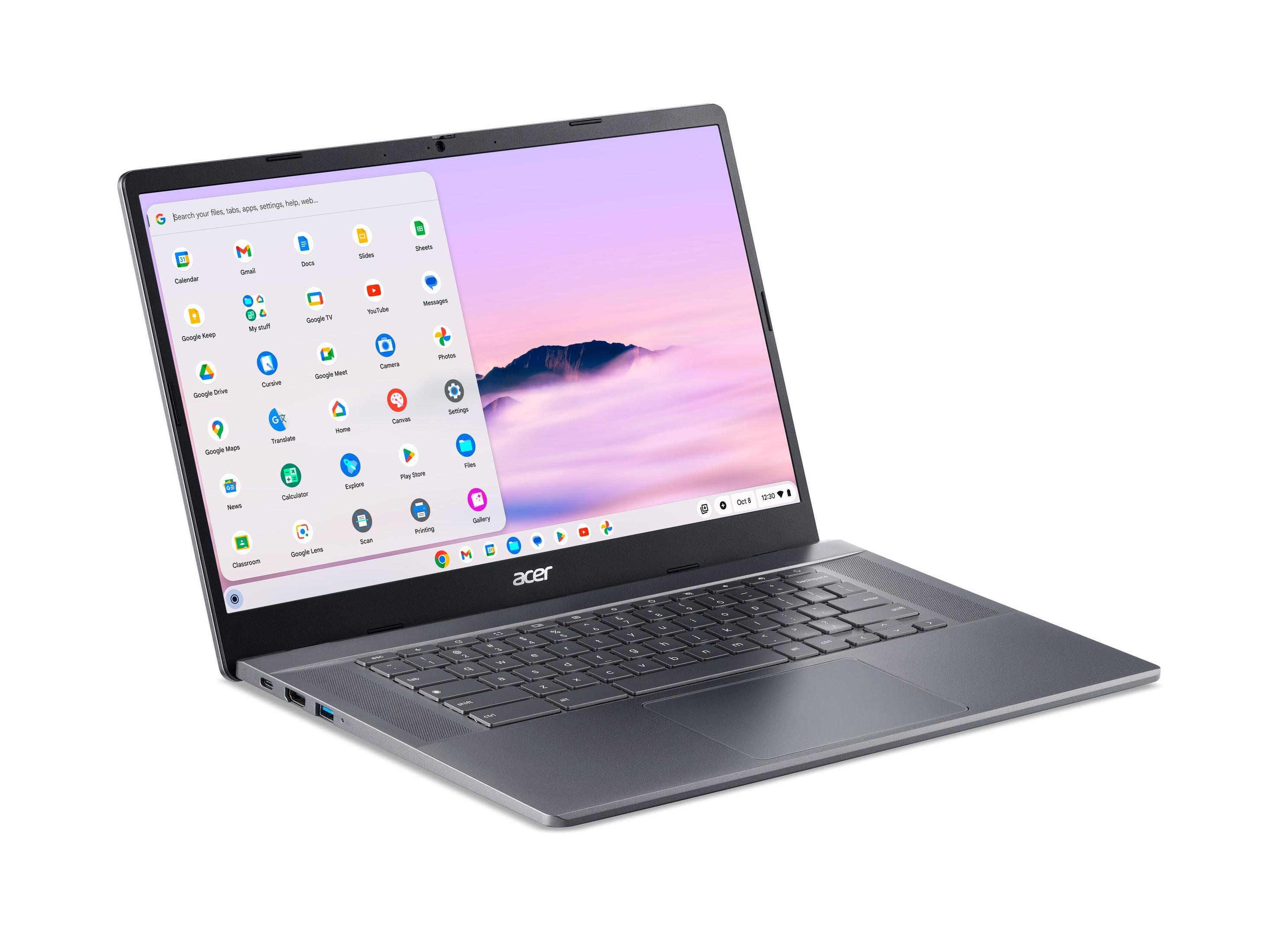 Laptop-Computer geöffnet. Der Bildschirm zeigt Apps wie Gmail, Google Drive und YouTube.