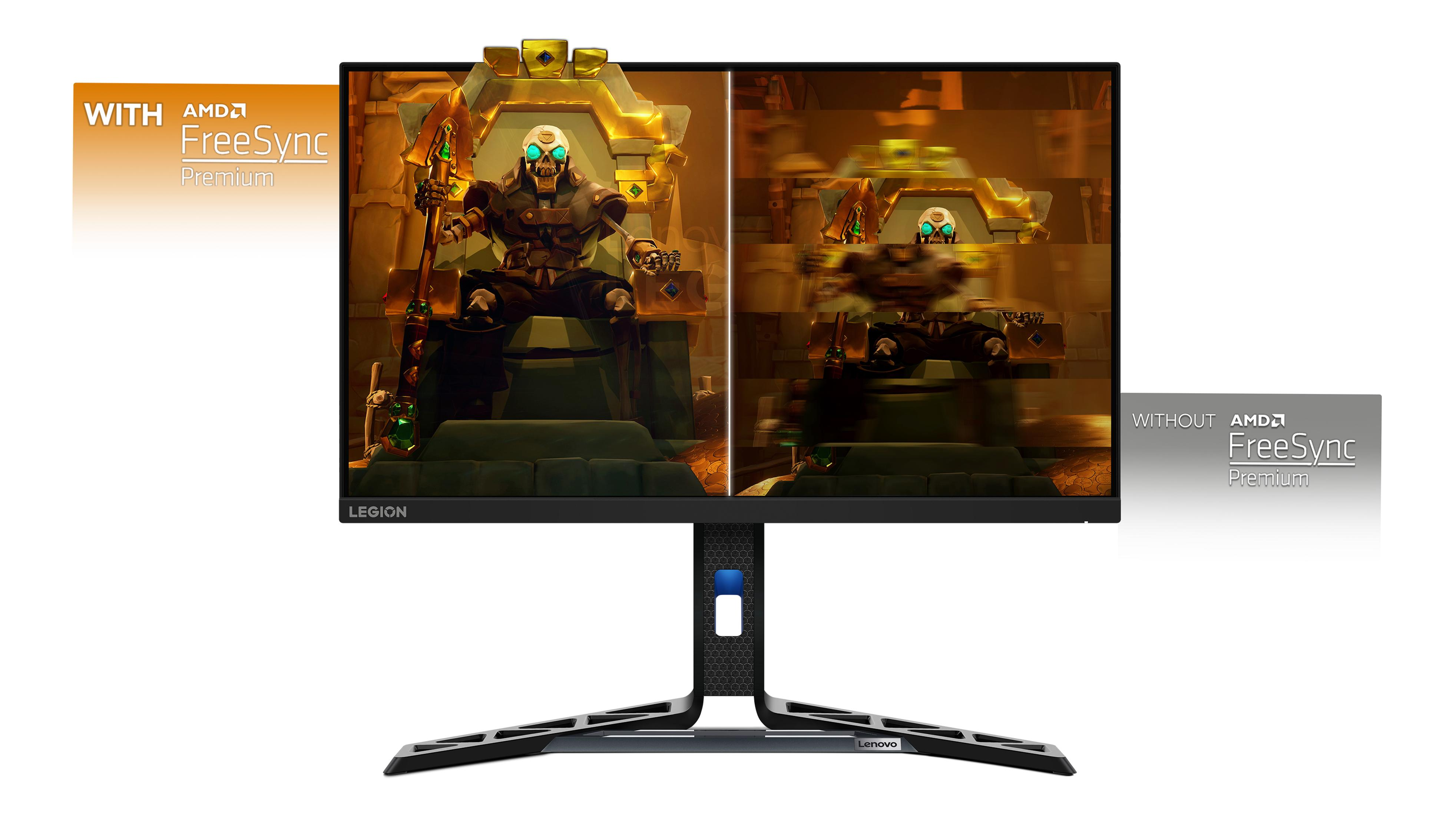 Monitor gaming con y sin AMD FreeSync. El lado izquierdo muestra una imagen más clara.