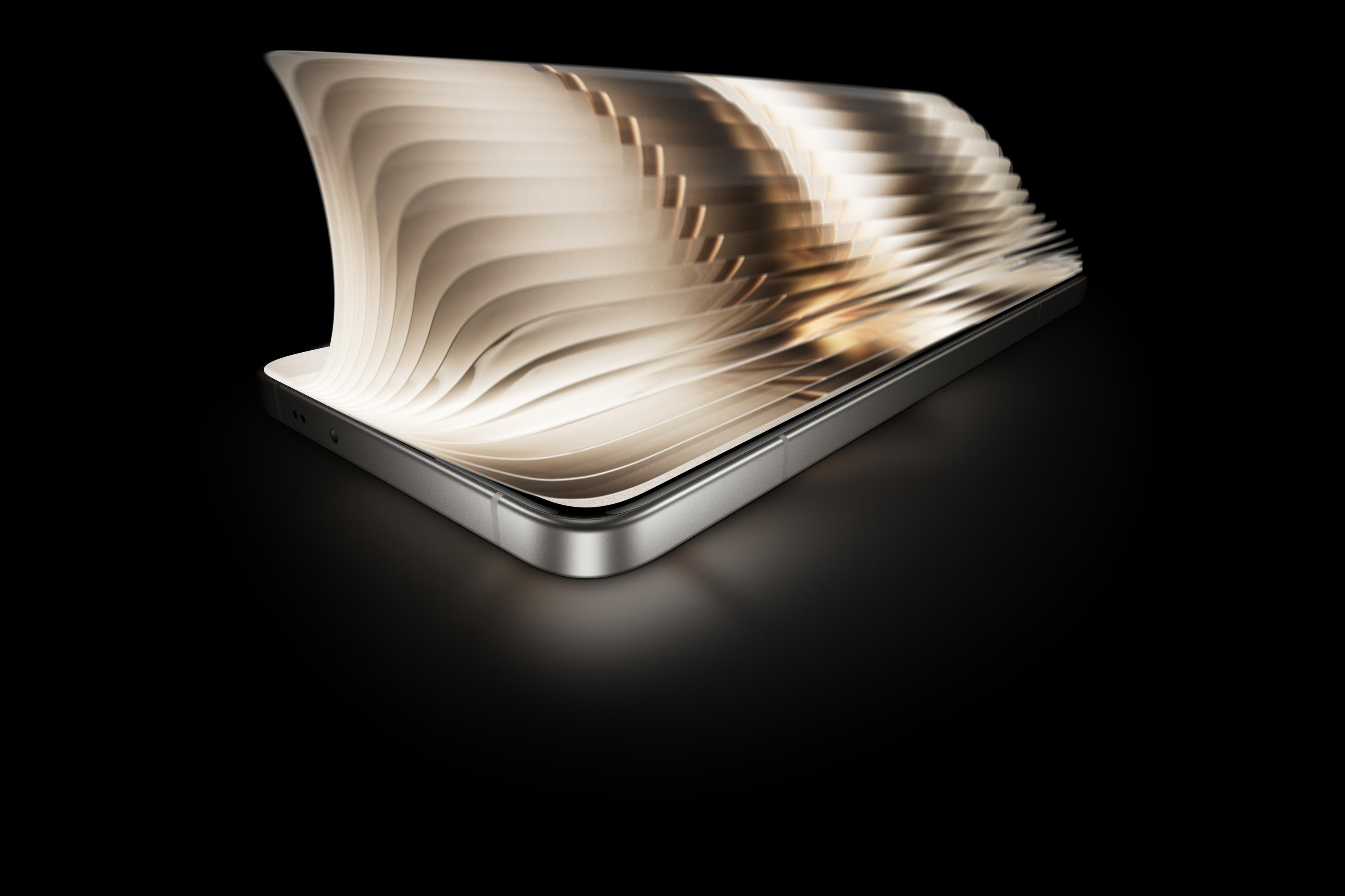 Smartfon z otwartymi stronami książki. Czarne tło. Strony są podświetlone i pochylone.