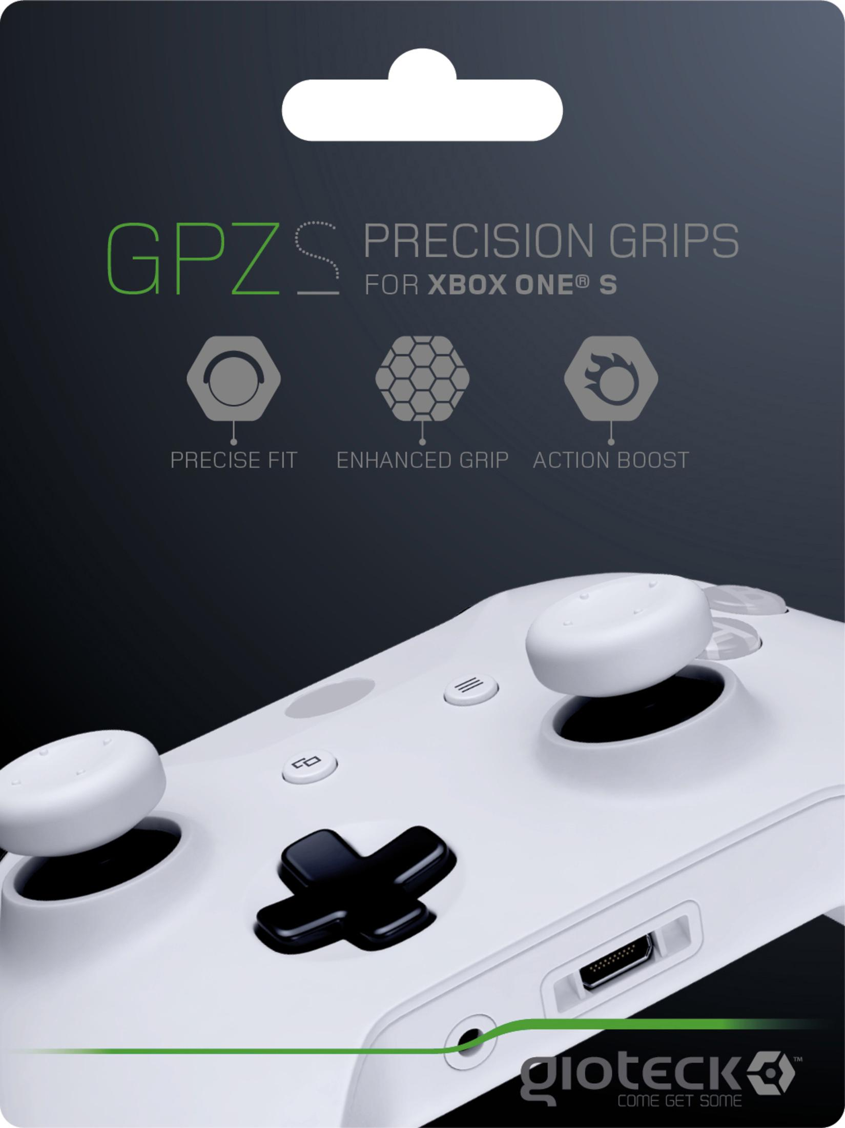 Ein weißes Gamepad mit schwarzen Knöpfen und eine Verpackung, die das Gamepad zeigt.