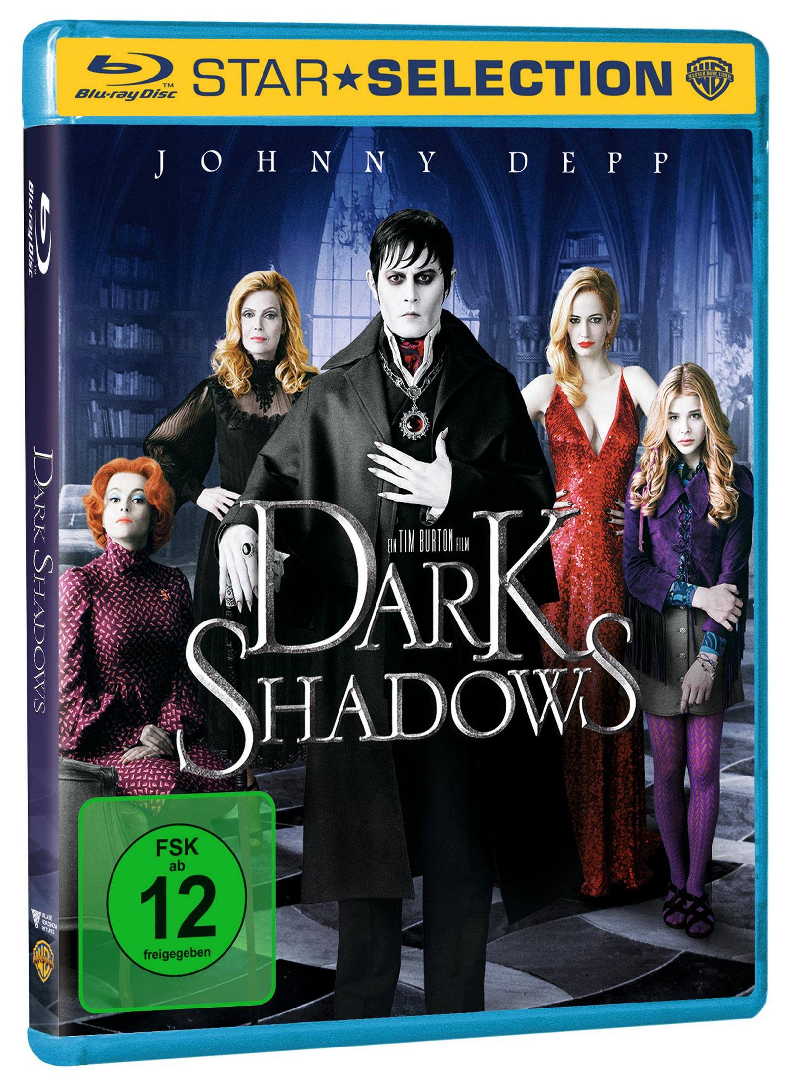 Dark Shadows Blu-ray-Hülle. Mit Johnny Depp. Blaue Hülle mit Filmcover.