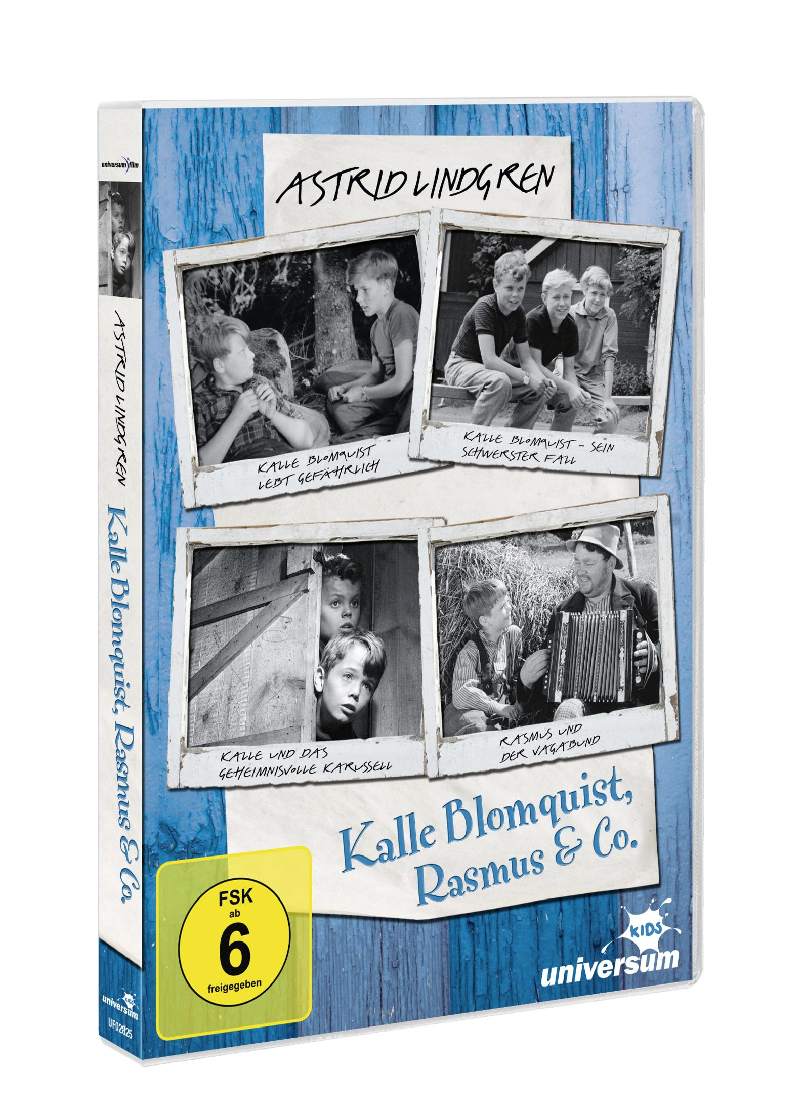 DVD-Cover mit Astrid-Lindgren-Titeln und vier Schwarz-Weiß-Fotos von Kindern und Männern.