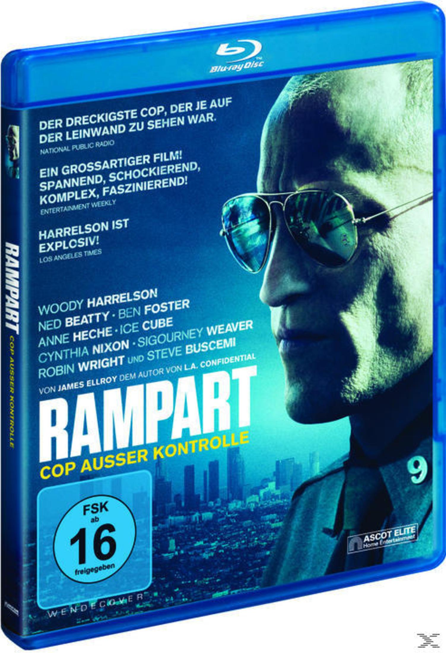 Blu-ray-Boxart für den Film 'Rampart' mit einem Mann mit Sonnenbrille.